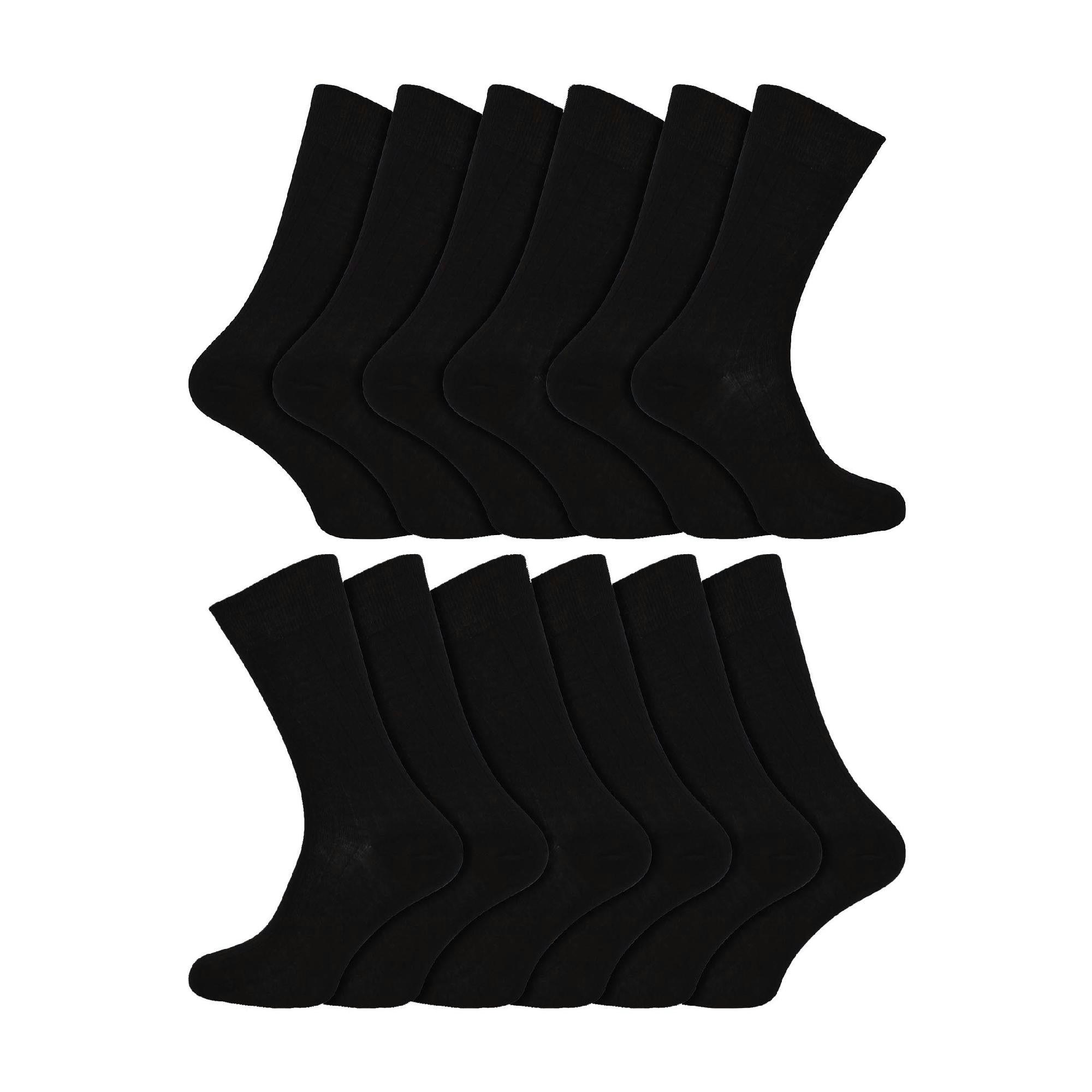 Sock Snob Men's Black 12 Pair 100% Egyptian Cotton Luxury Seamless Mid Calf Socks - 12-14 Uk