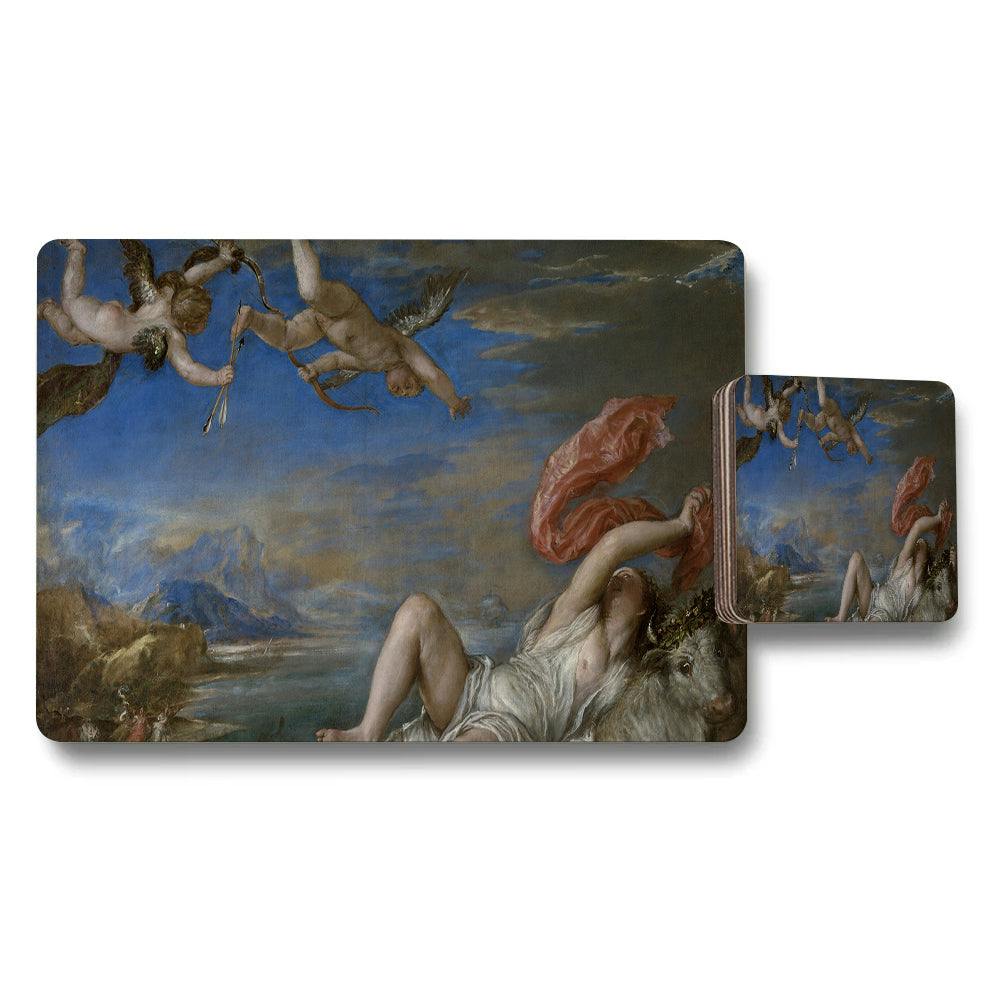 Benjamin Tate Design Elegant Baroque Style Artwork Placemat And Coaster Set For Dining