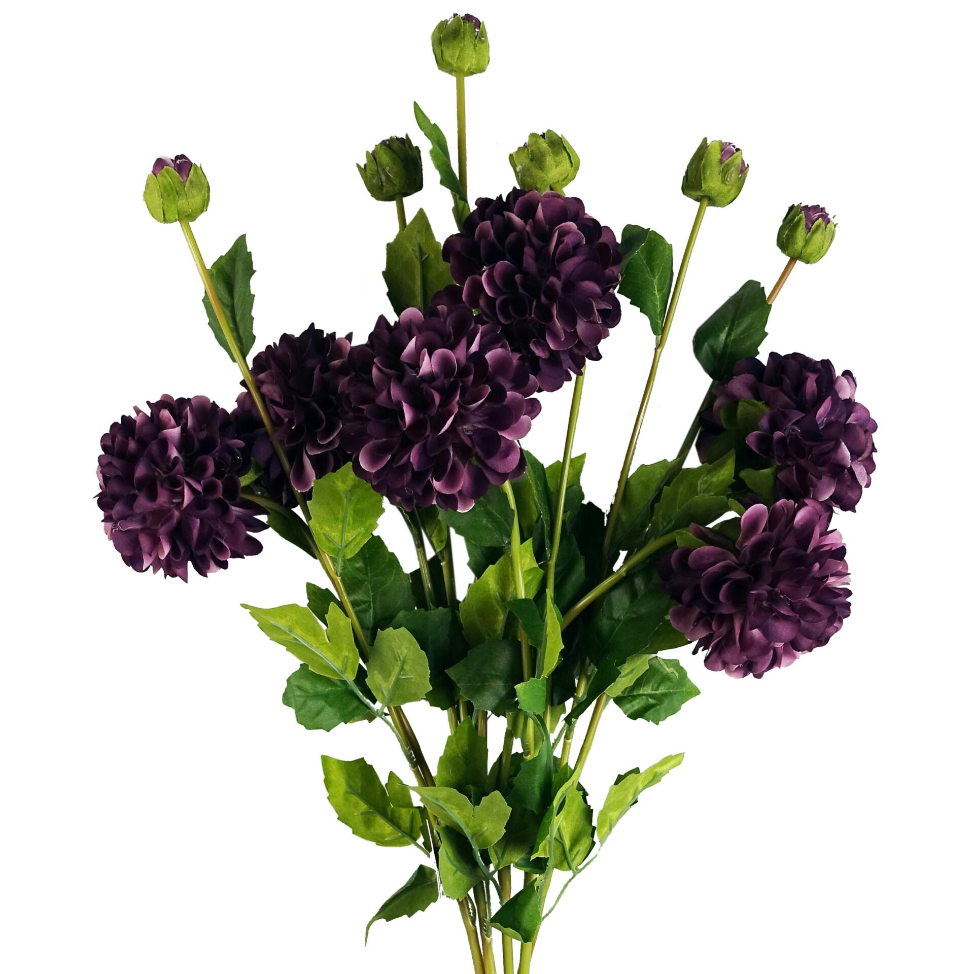 Leaf Purple Pack Of 6 X Artificial Dahlia Pompom Flower Stem - 6 X Dhalia Flower - - 75Cm