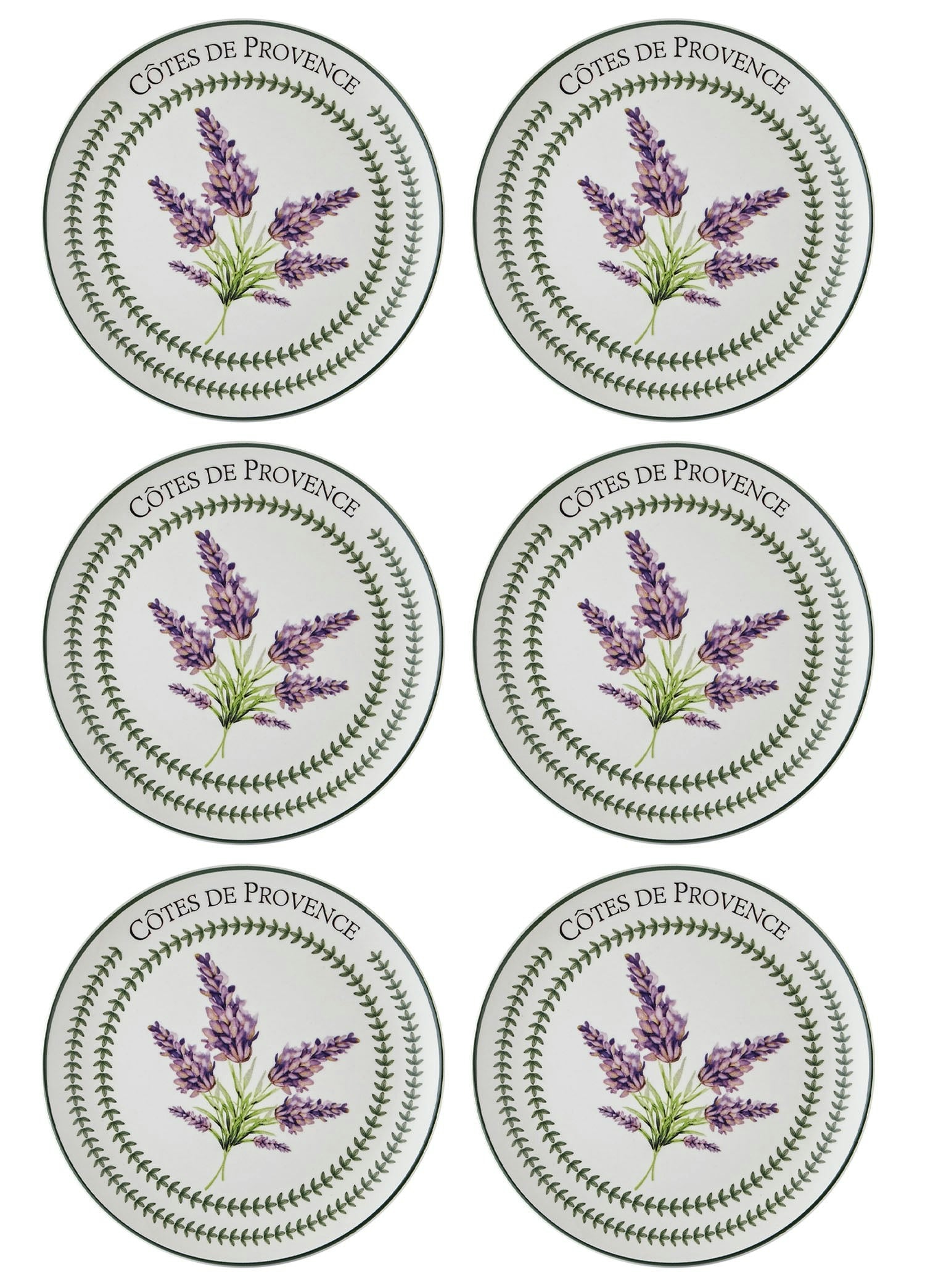 Rackhams Green/Purple Provence Collection Dinner Plates, Set Of 6