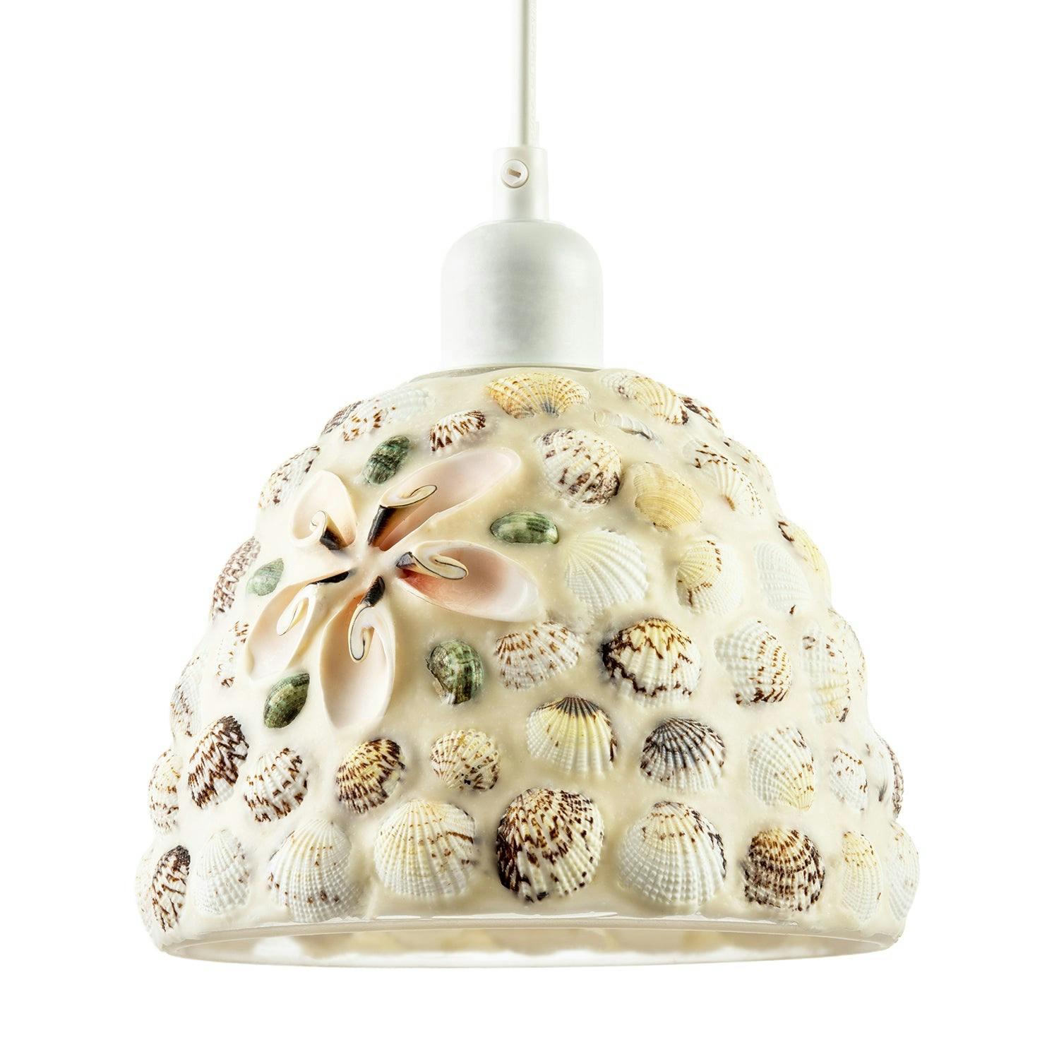 Rackhams Ivory/Brown/Green Pendant Lighting Shade With Handcrafted Shell Coastal Inspired Design