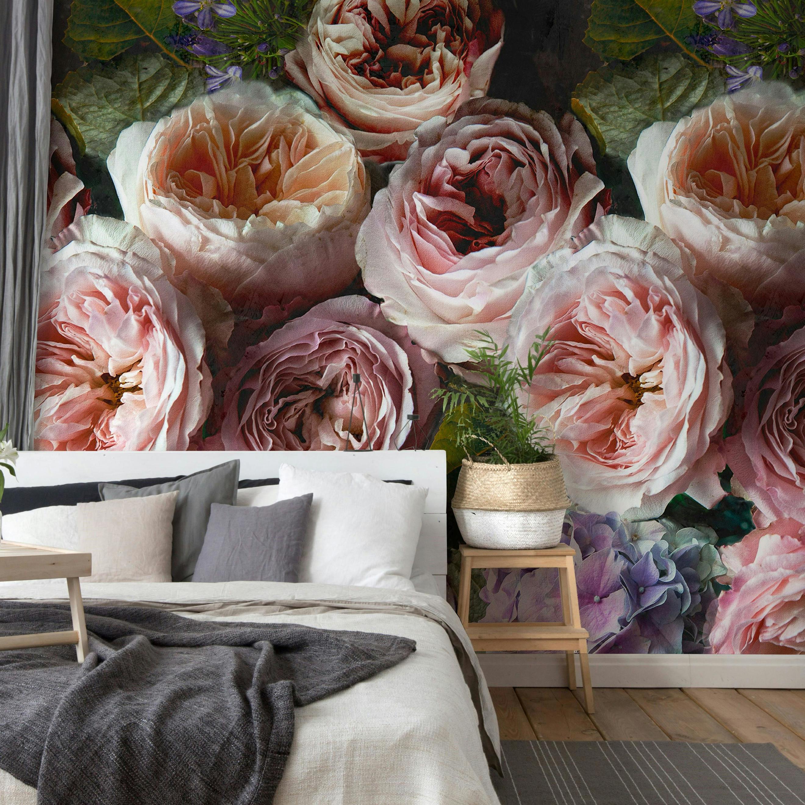 Grandeco Pink Romantic Painted Flowers 3 Lane Repeatable Wallpaper Mural 1.59 X 2.8M