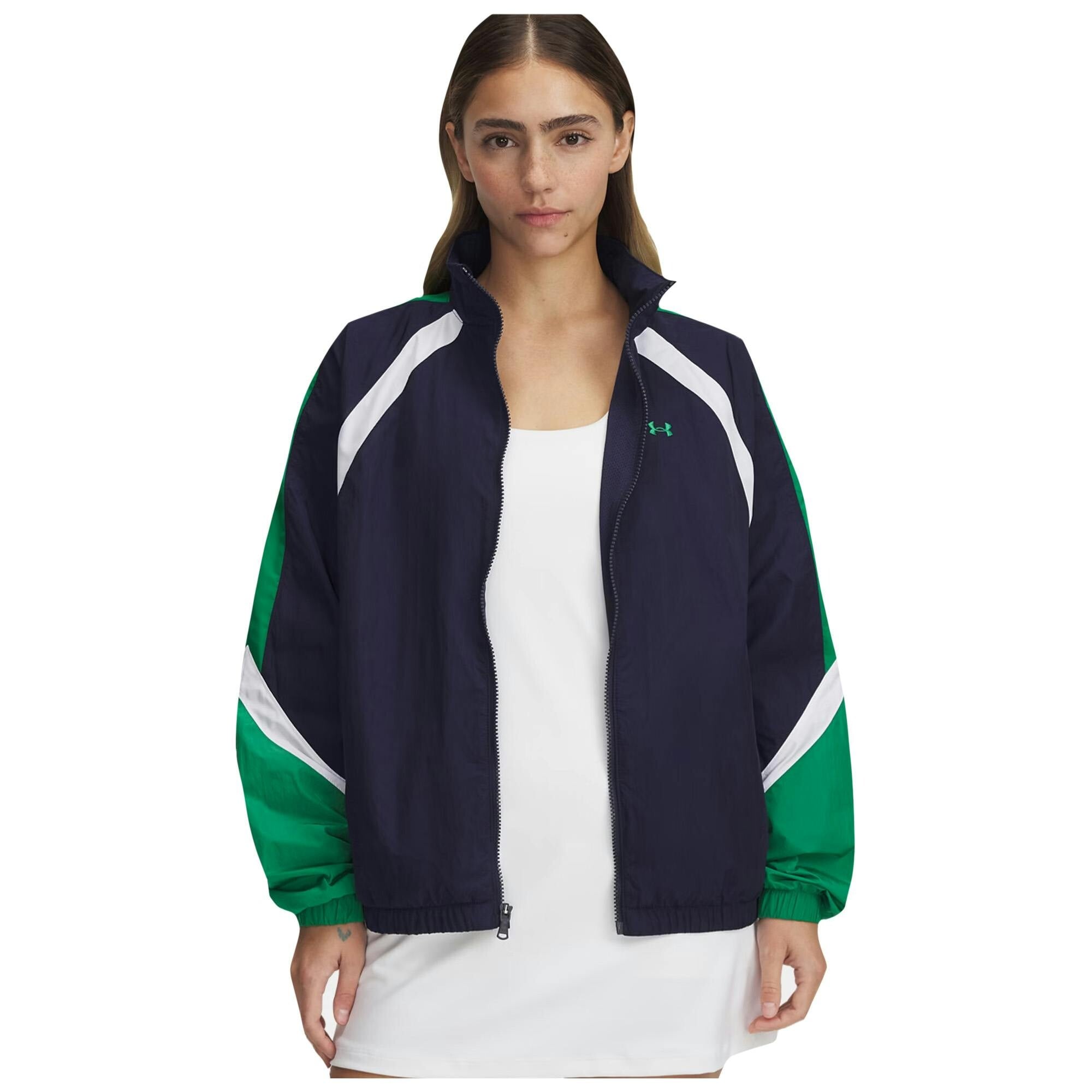 Under Armour Women's Blue/Green/White Icon Crinkle Jacket - 14 Uk - 100% Mixed