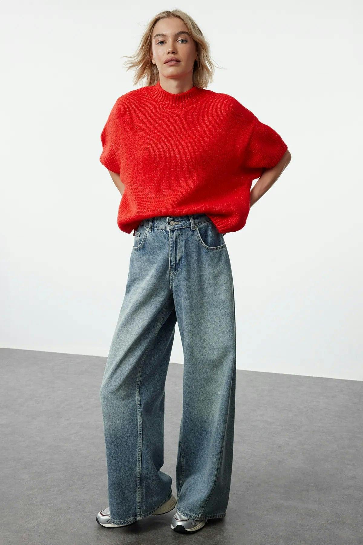 Hoxton Gal Red Oversized Soft-Touch Knit Sweater - M