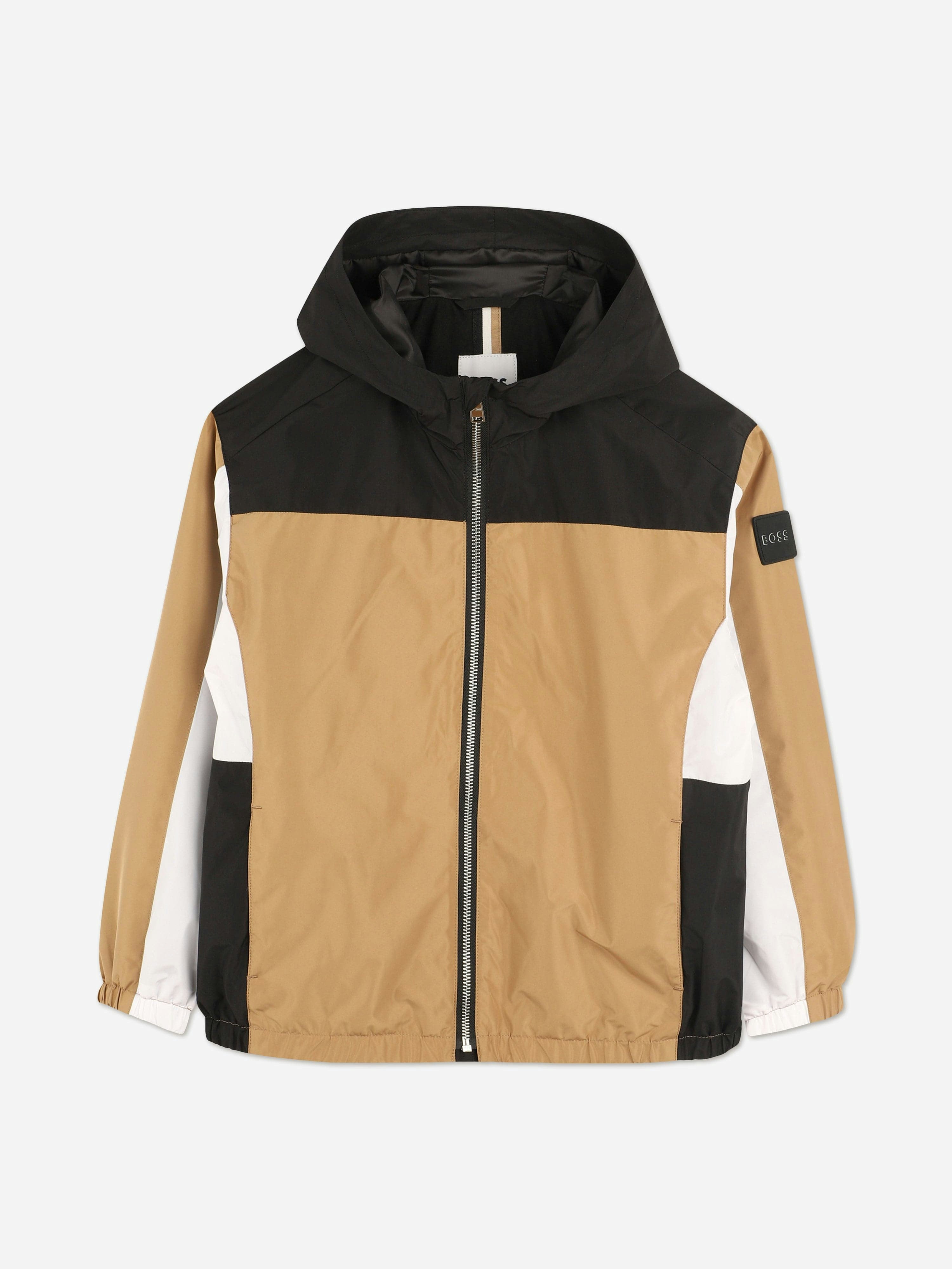 Boss Boys Brown Hooded Windbreaker Jacket In - 12 Yrs