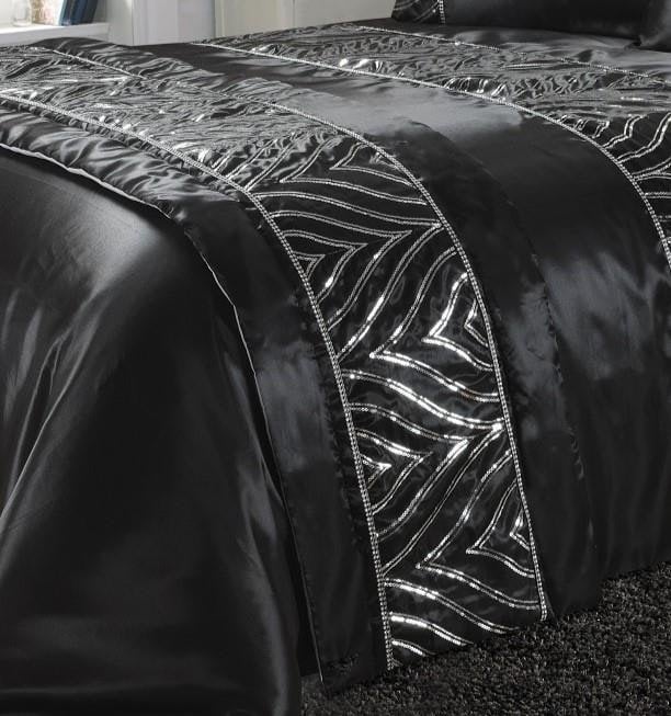 Rackhams Black Shimmer Bed Runner Sequin Embellished Bedding - Bed Runner