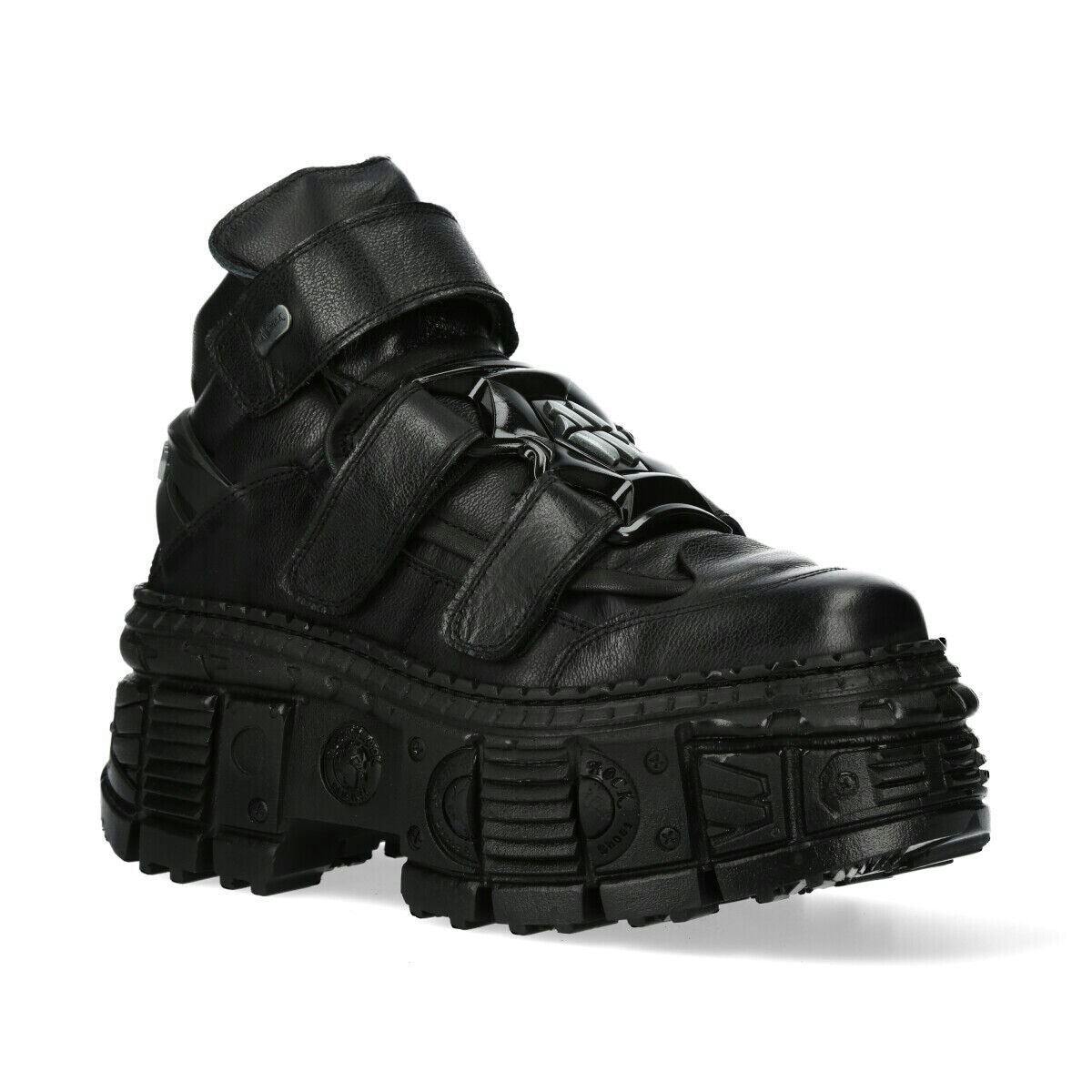 New Rock Unisex Black Metallic Ankle Leather Boots-Wall285-S2 - Uk 7 | Eu 41 | Us 9.5