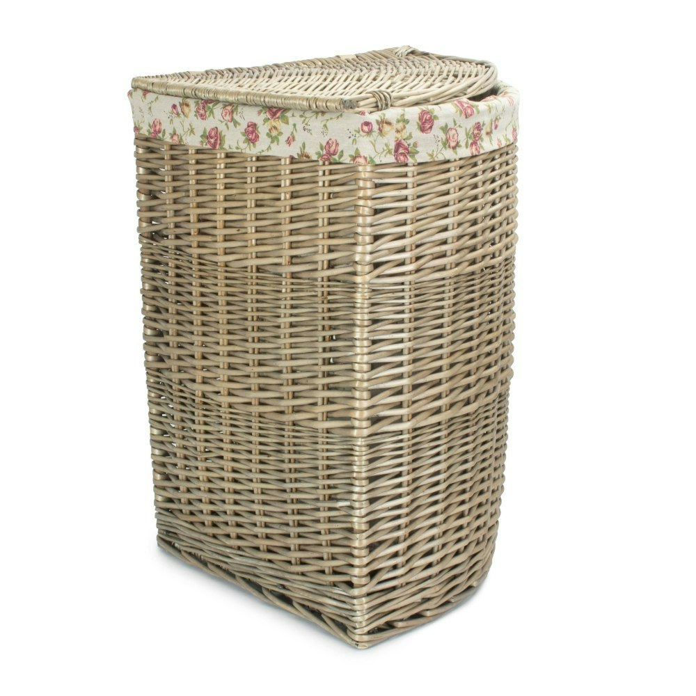 Rackhams White Small Antique Wash Corner Linen Basket With Garden Rose Lining