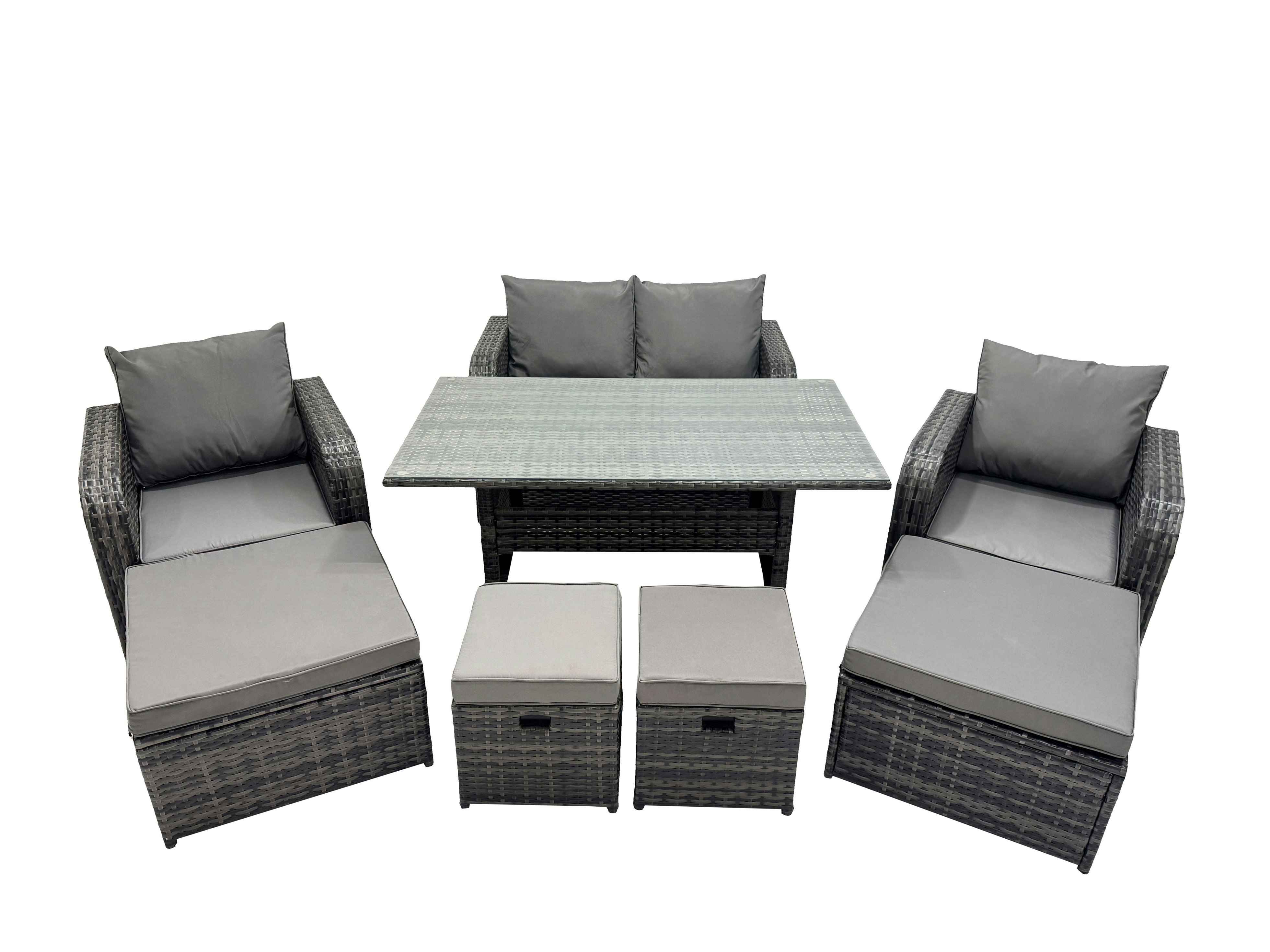 Fimous Dark/Grey 8 Seat Outdoor Wicker Pe Rattan Garden Furniture Set Dining Table Sofa Sets With 4 Stools Mixed