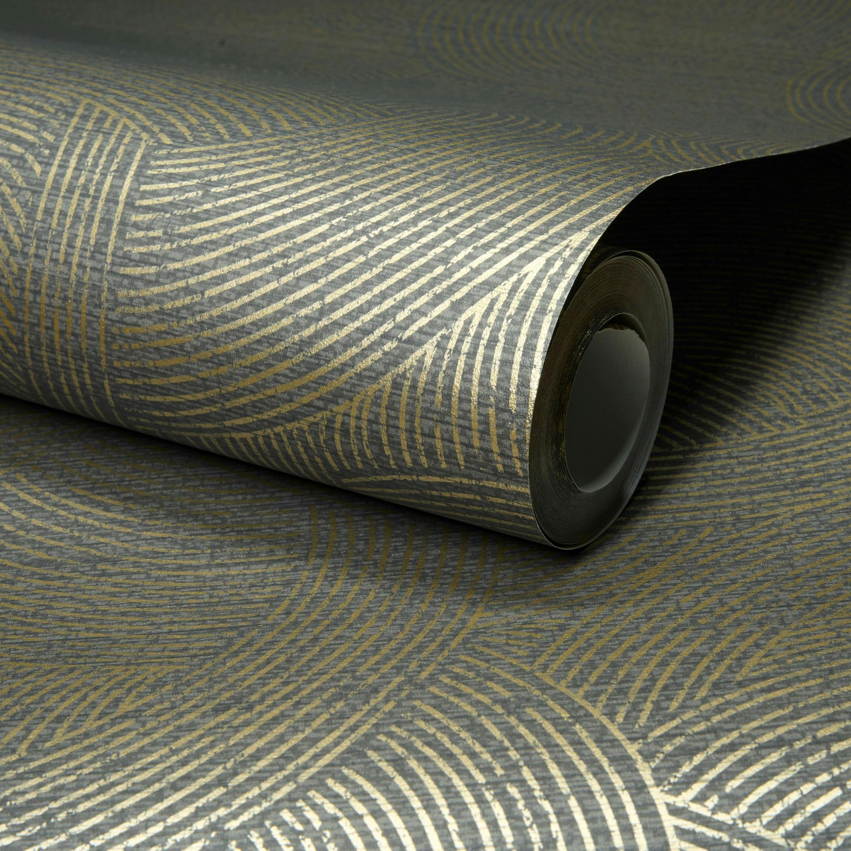 Grandeco Black/Gold Boutique Organic Maze Swirl Pvc-Free Eco Wallpaper,