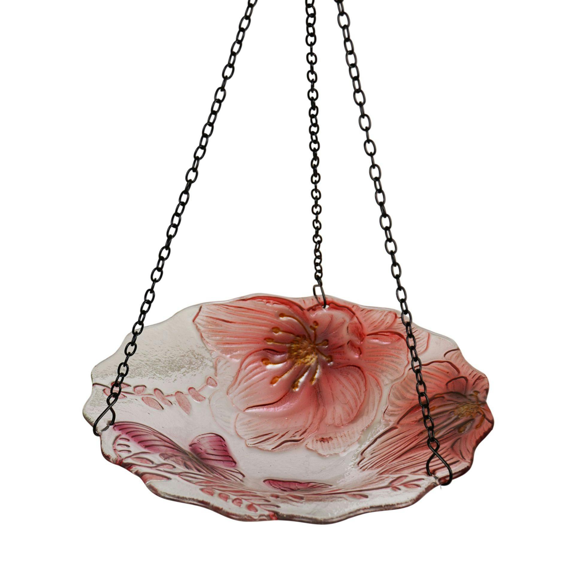 Rackhams Cream/Pink/Black Hanging Bird Feeder - Butterfly