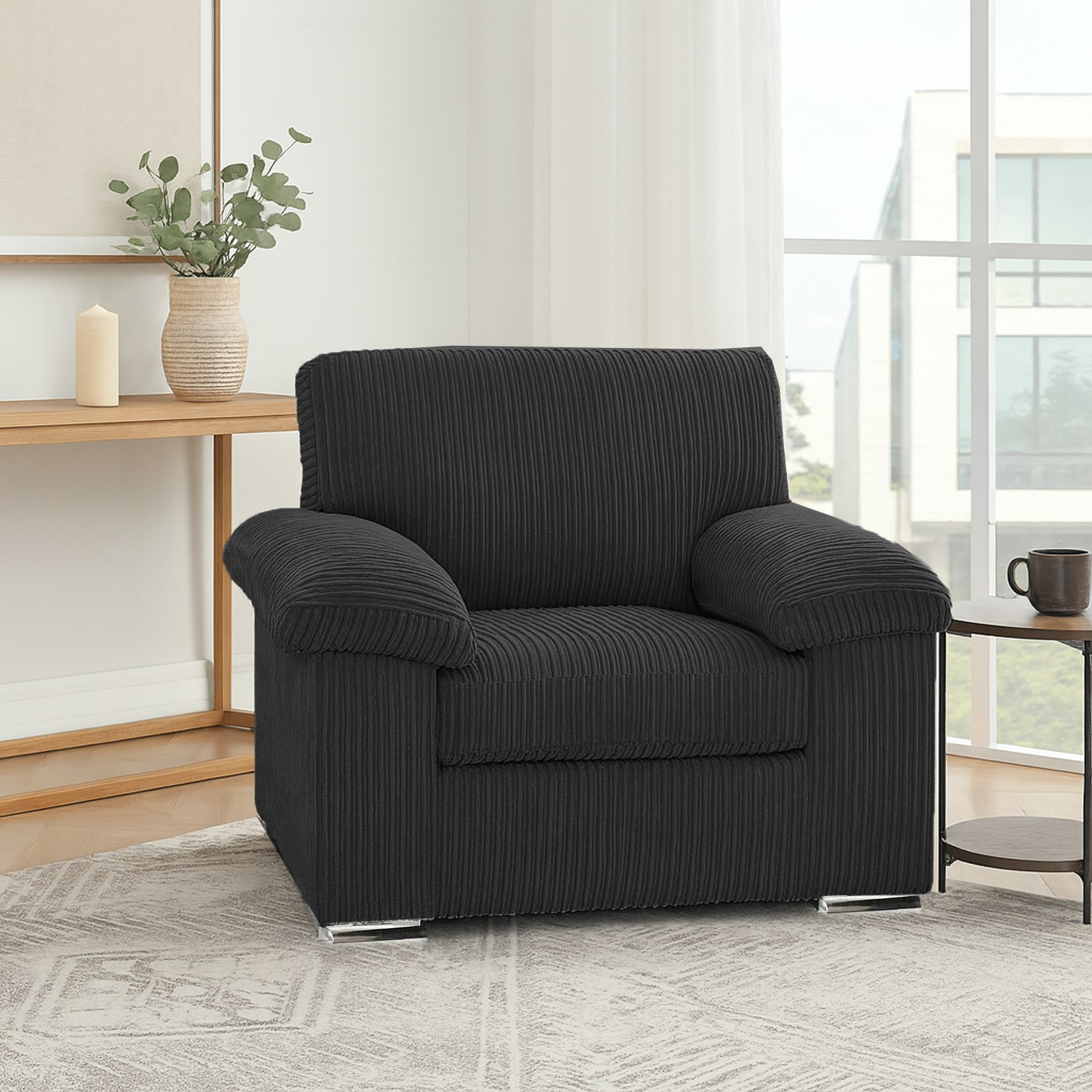 Furnishings For Less Black Delta Full Jumbo Cord Single Seater Armchair