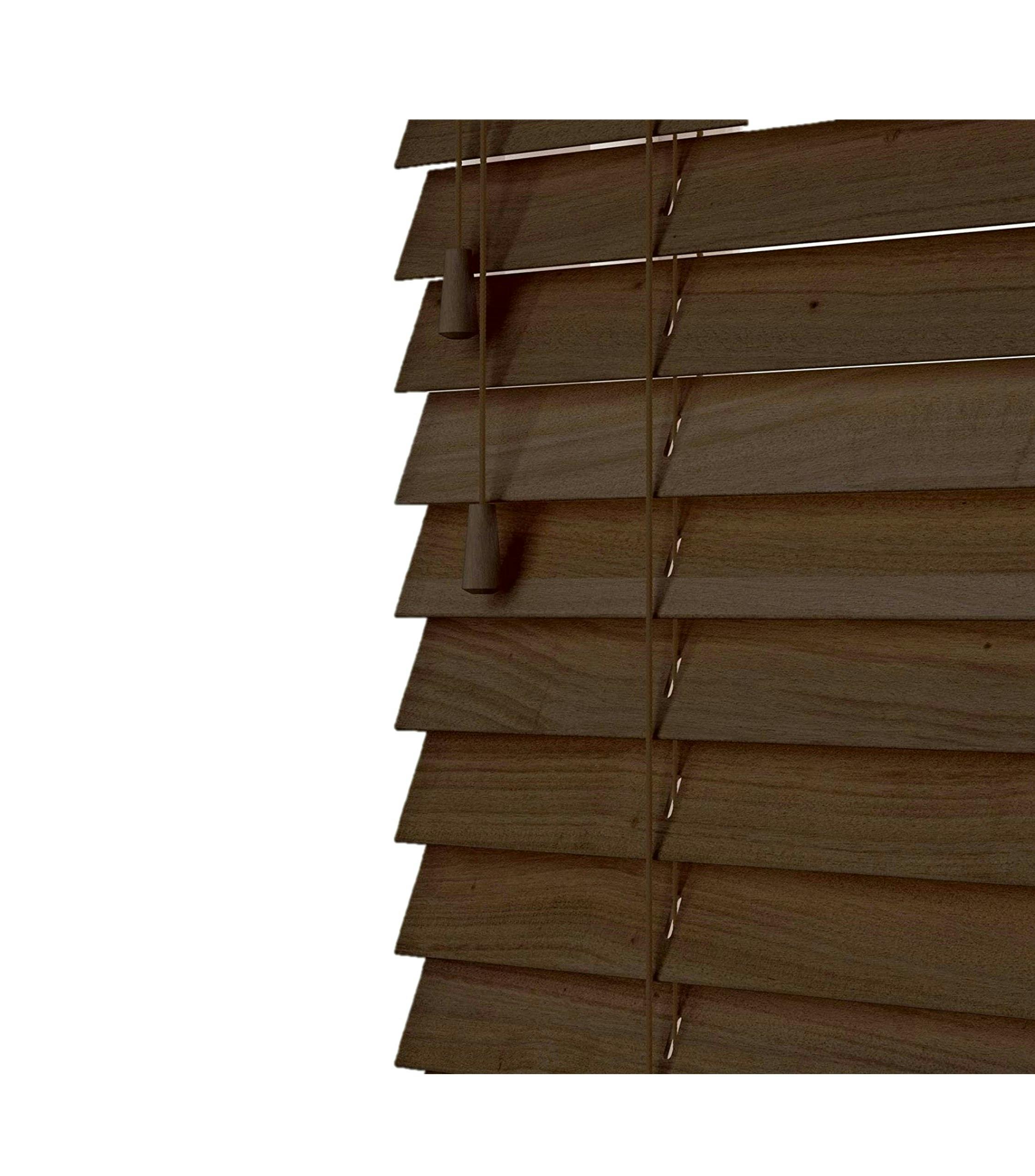 Newedgeblinds Dark Burnt Oak Wooden Venetian Blinds With Strings (130Cm Drop) - 75Cm