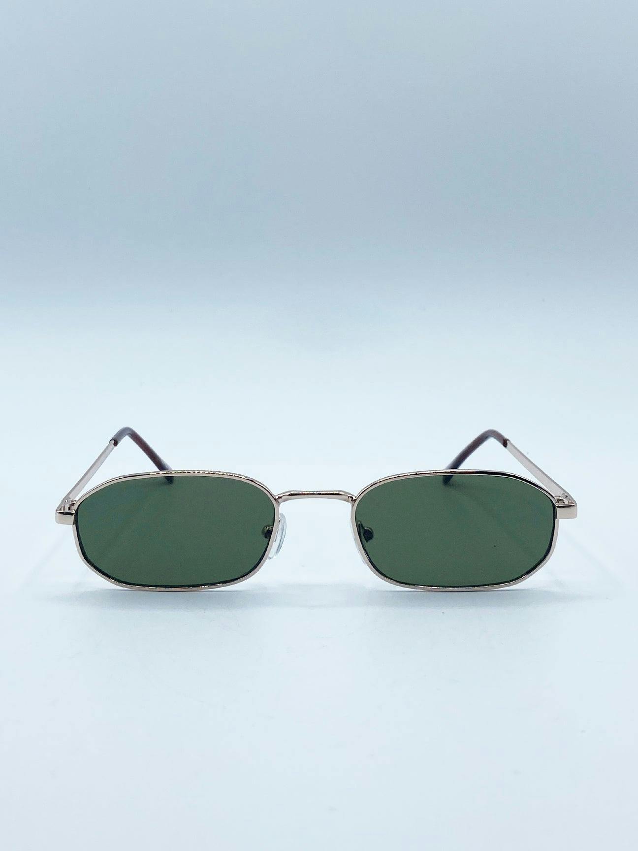 Svnx Gold Slim Metal Oval Frame In With Khaki Lenses - One Size