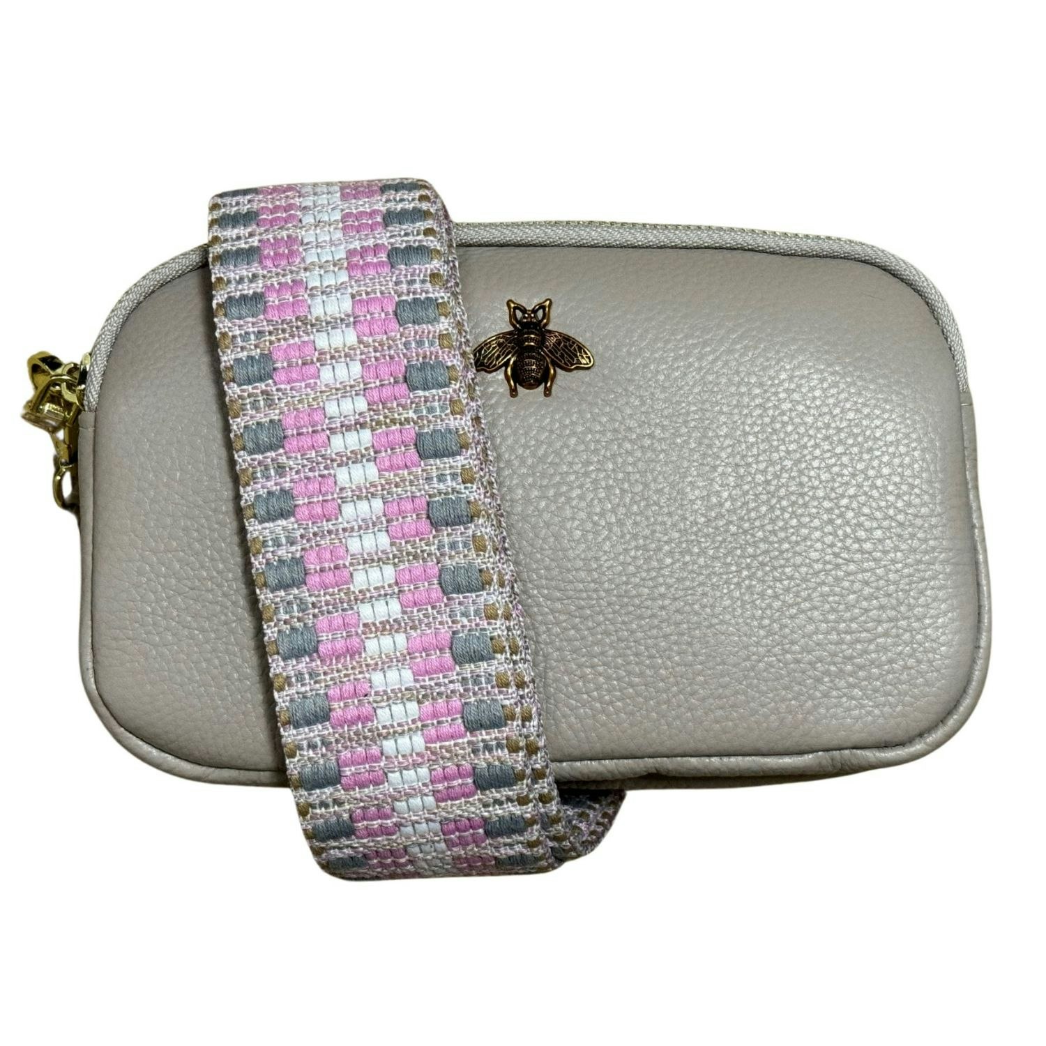 Love Emvy Genuine Leather Mini Bee Crossbody Bag - Stone