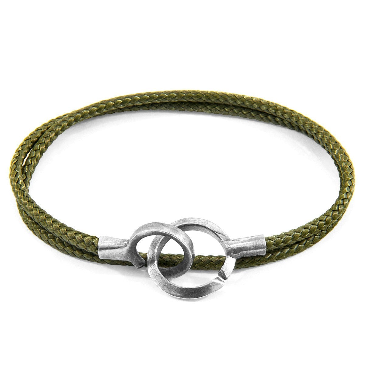 Anchor & Crew Green/Silver Khaki Montrose And Rope Bracelet - L - 23Cm