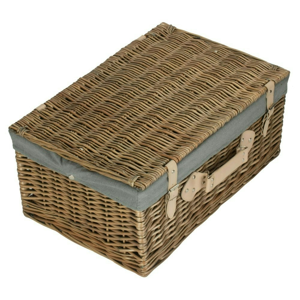 Rackhams Grey 56Cm Antique Wash Willow Picnic Wicker Basket