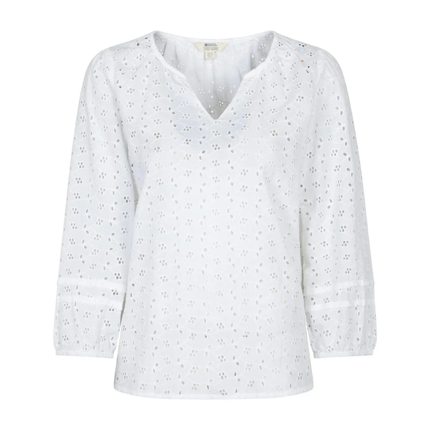 Mountain Warehouse Women's White Broderie Lightweight 3/4 Sleeve Casual Shirt - 10 Uk - 100% Cotton