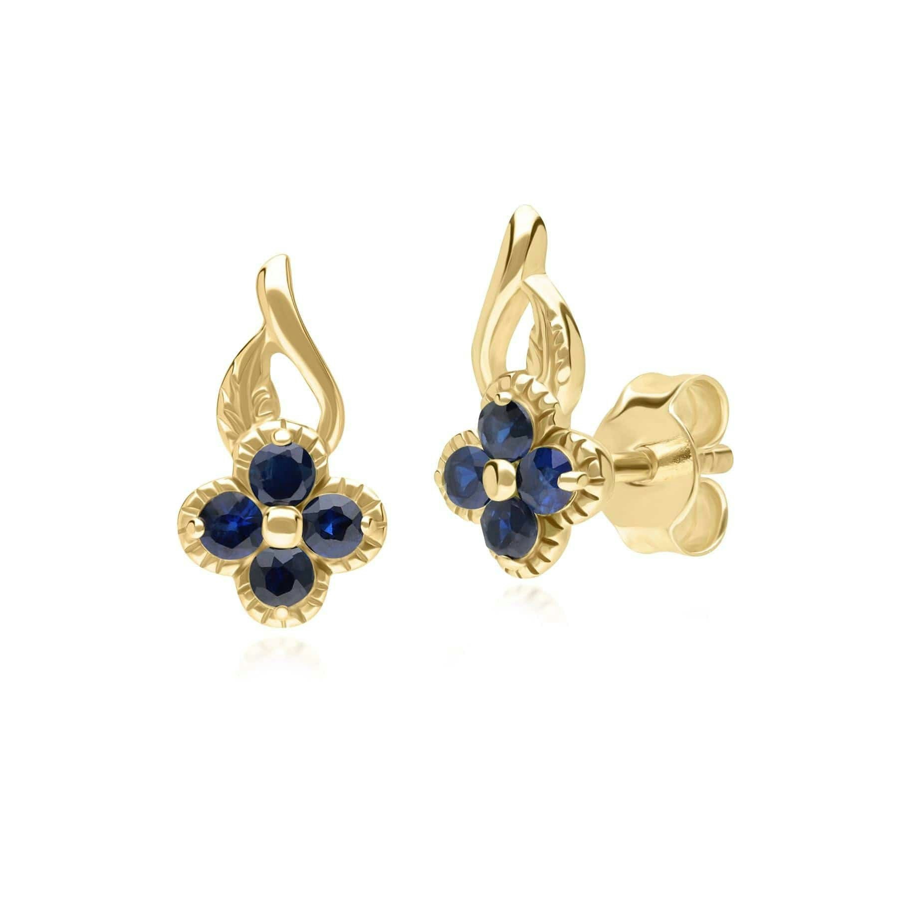 Gemondo Yellow/Gold Floral Round Sapphire Stud Earrings In 9Ct