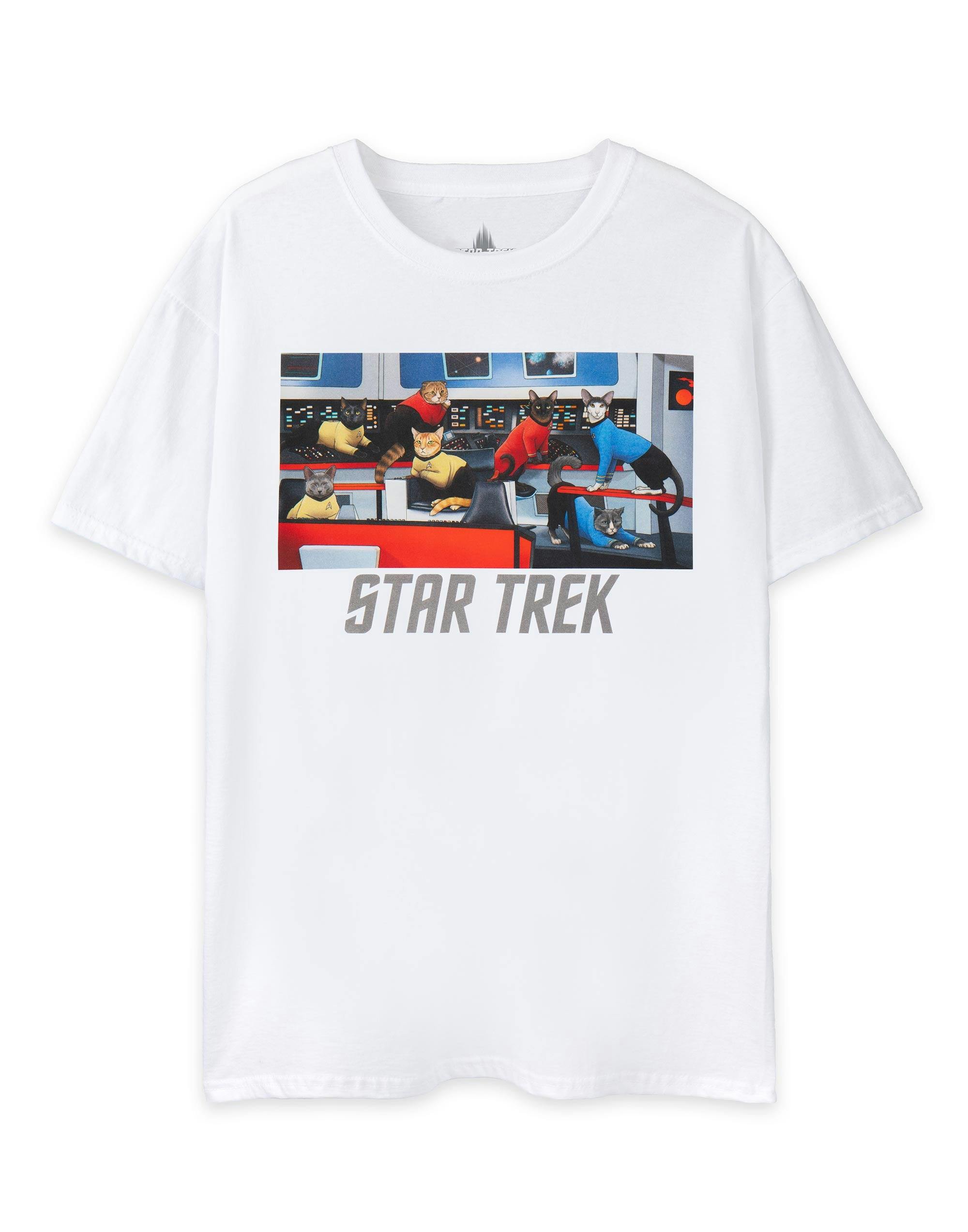 Vanilla Underground Men's White Star Trek Cats Short Sleeved T-Shirt - XXX-Large