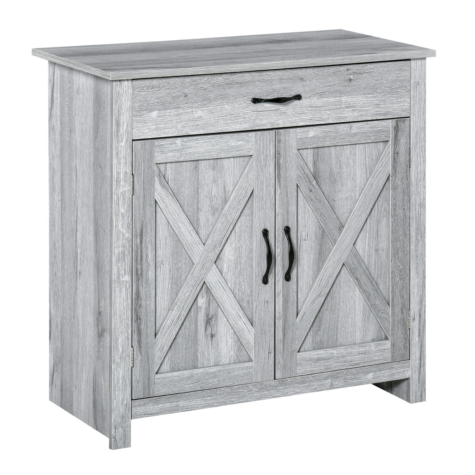 Homcom Grey/Grain Farmhouse Barn Door Sideboard Accent Buffet Cabinet Coffee Bar