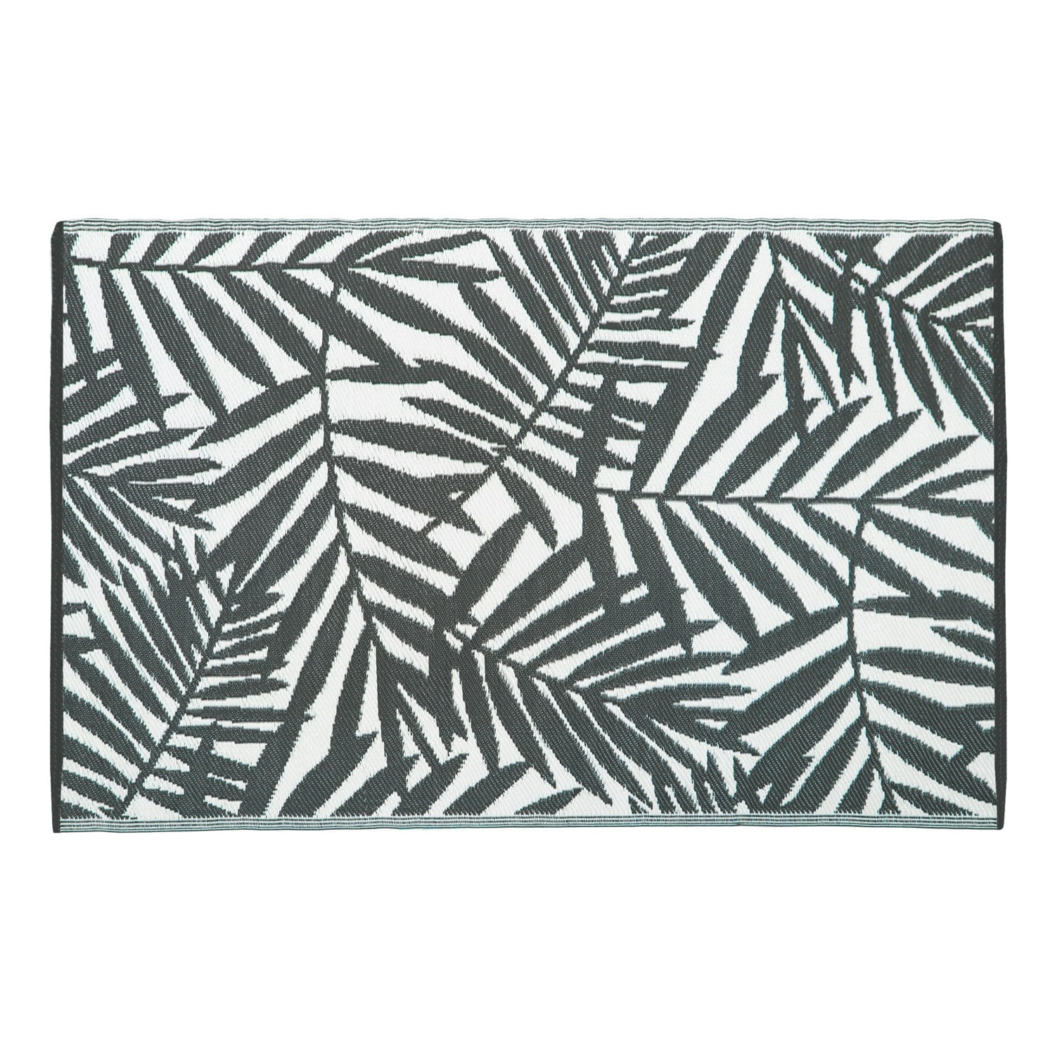 Jvl Grey/White Lightweight Reversible Plastic Woven Outdoor Rug, 120X170cm, Leaves