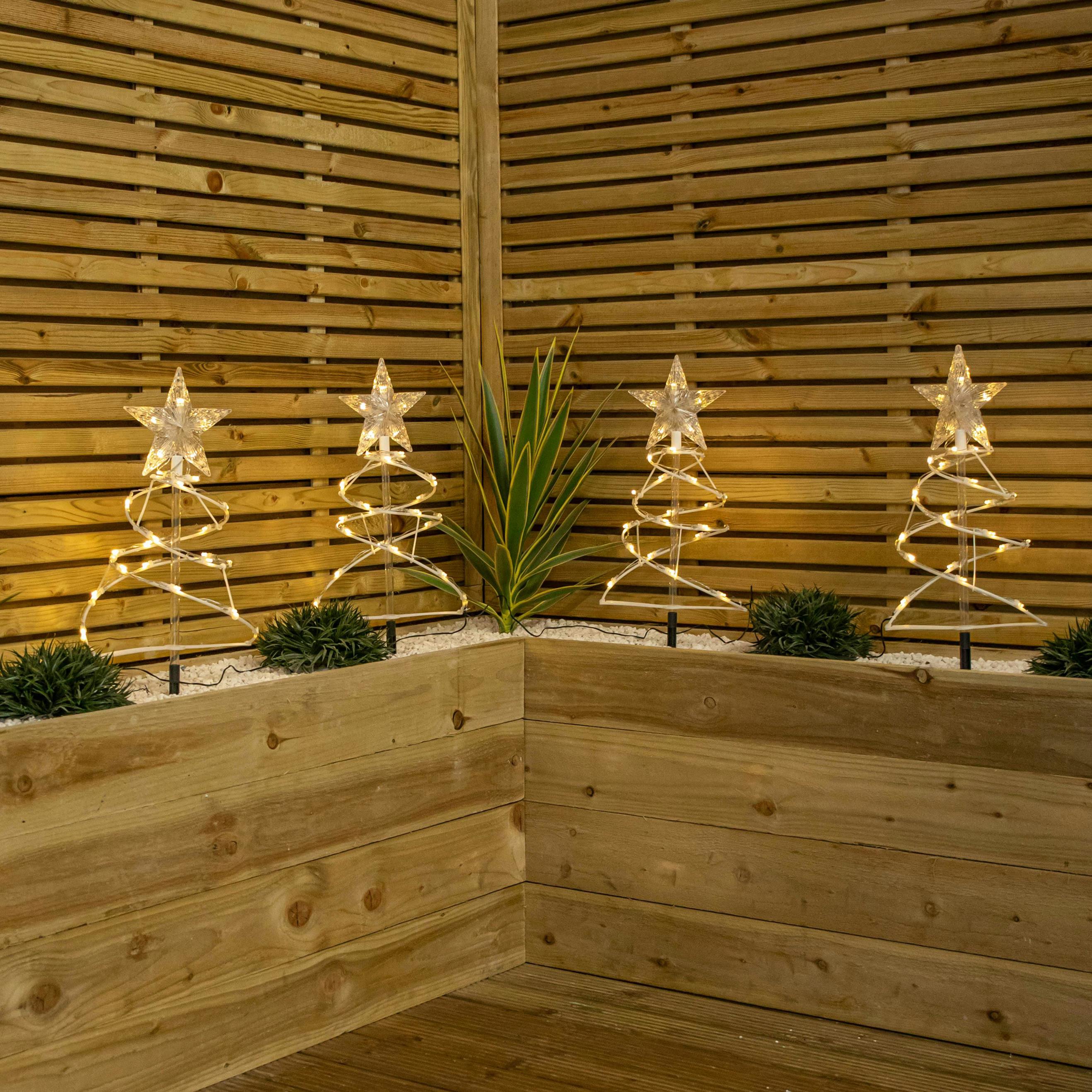 Rackhams Light/White 45Cm Set Of 4 Up Spiral Christmas Tree Garden Path S With 100 Warm Leds