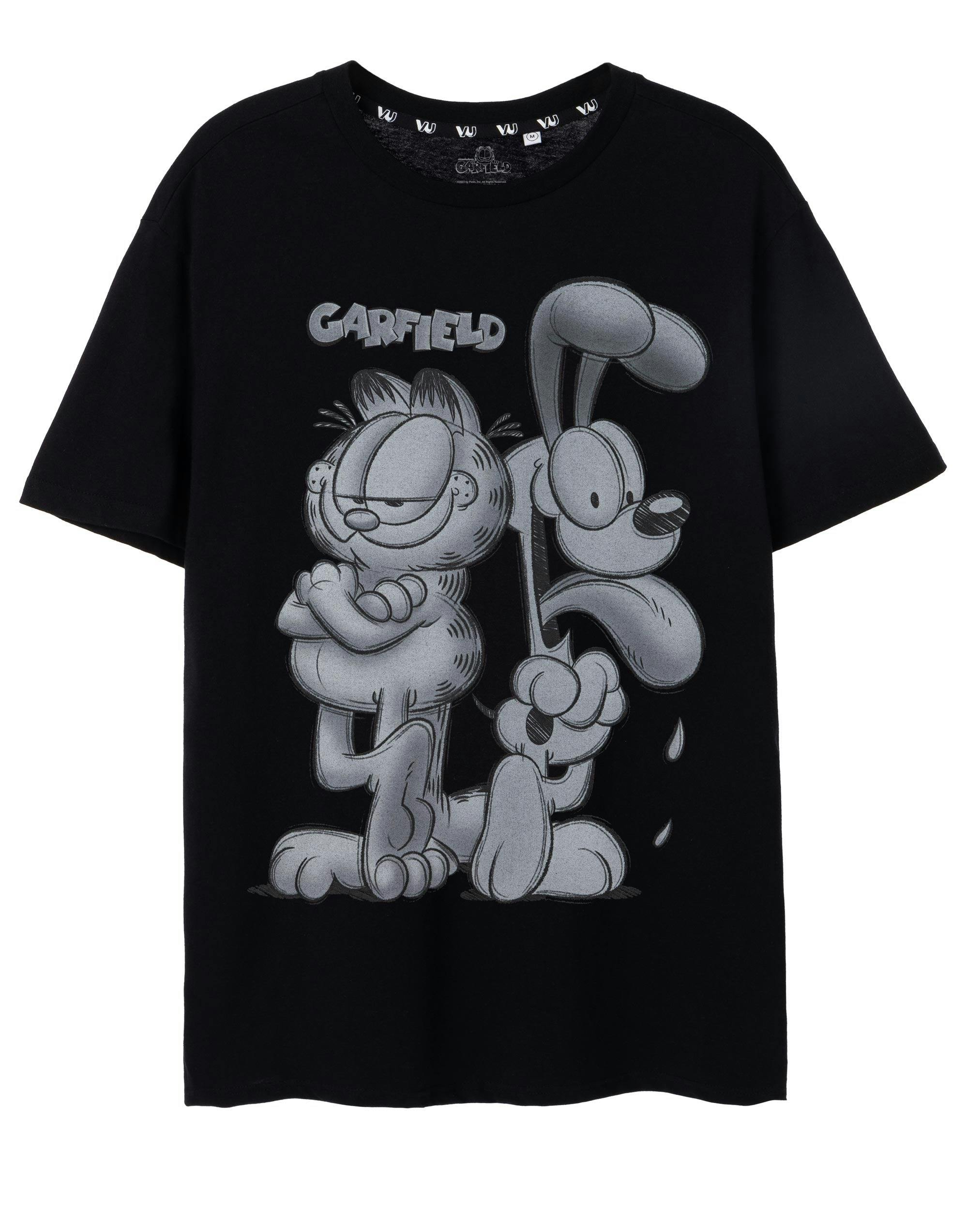 Vanilla Underground Men's Black Garfield Greyscale Short Sleeved T-Shirt - XX-Large