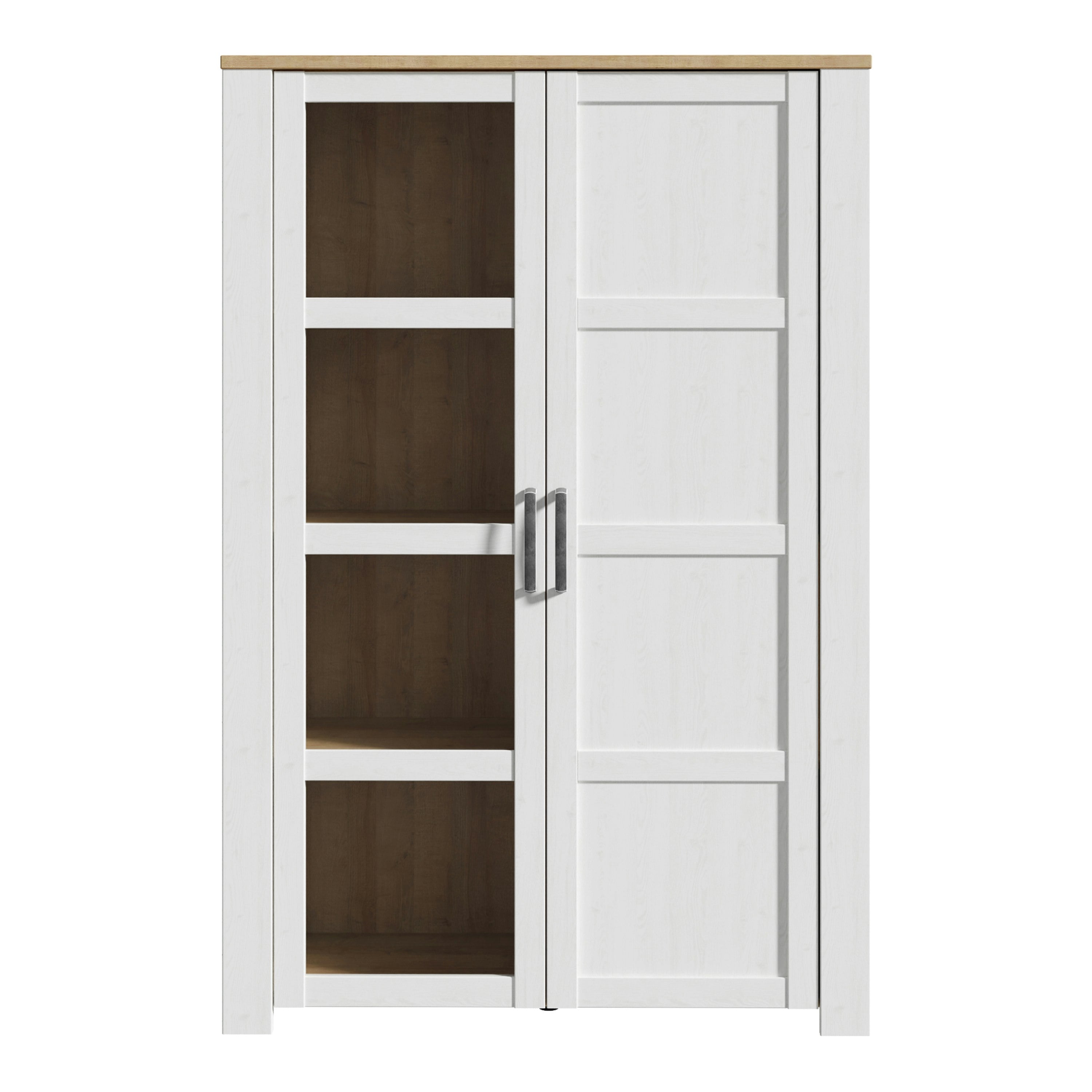 Rackhams White Bohol Display Cabinet Inc. 2X Led Lights In Riviera Oak/ - Full Assembly Required - Riviera Oak & - Matt