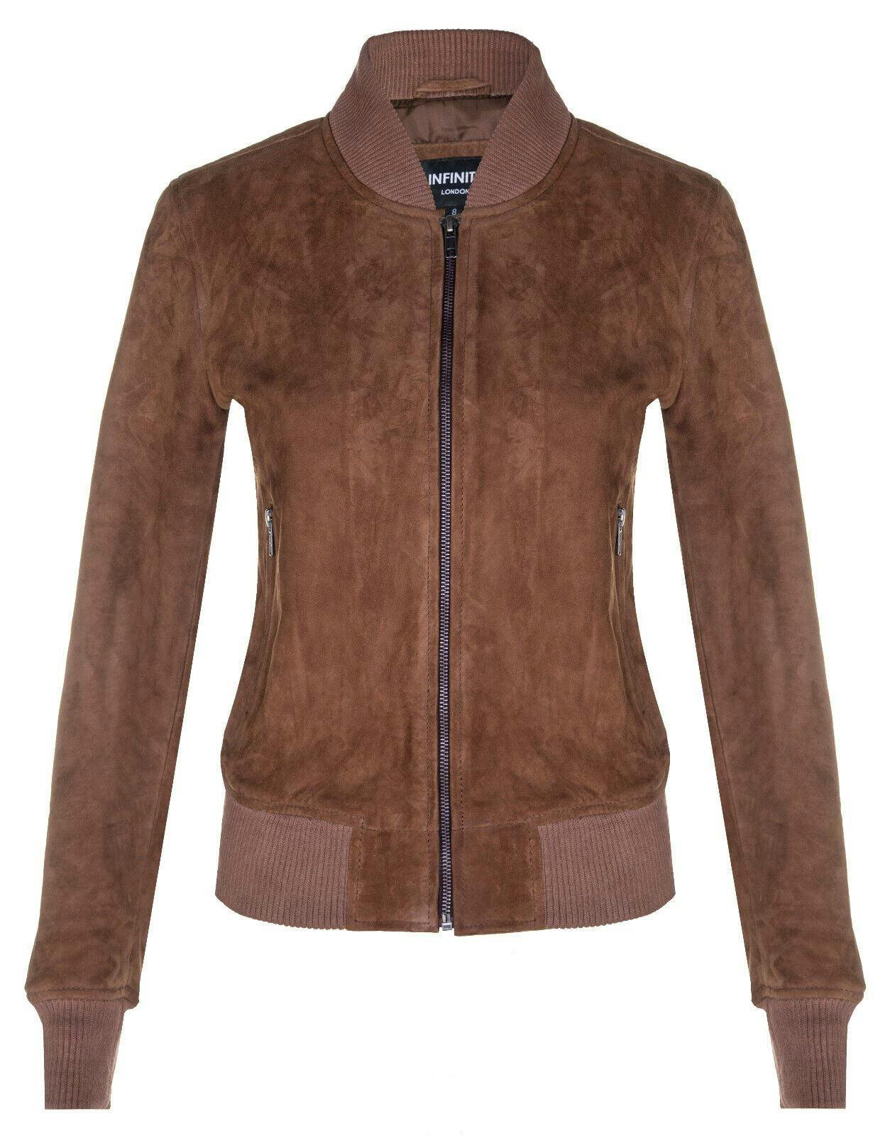 Infinity Leather Women's Classic Ma-1 Suede Bomber Jacket-Newbury - Tan - Uk 5XL/24 | Eu 50 | Us 20