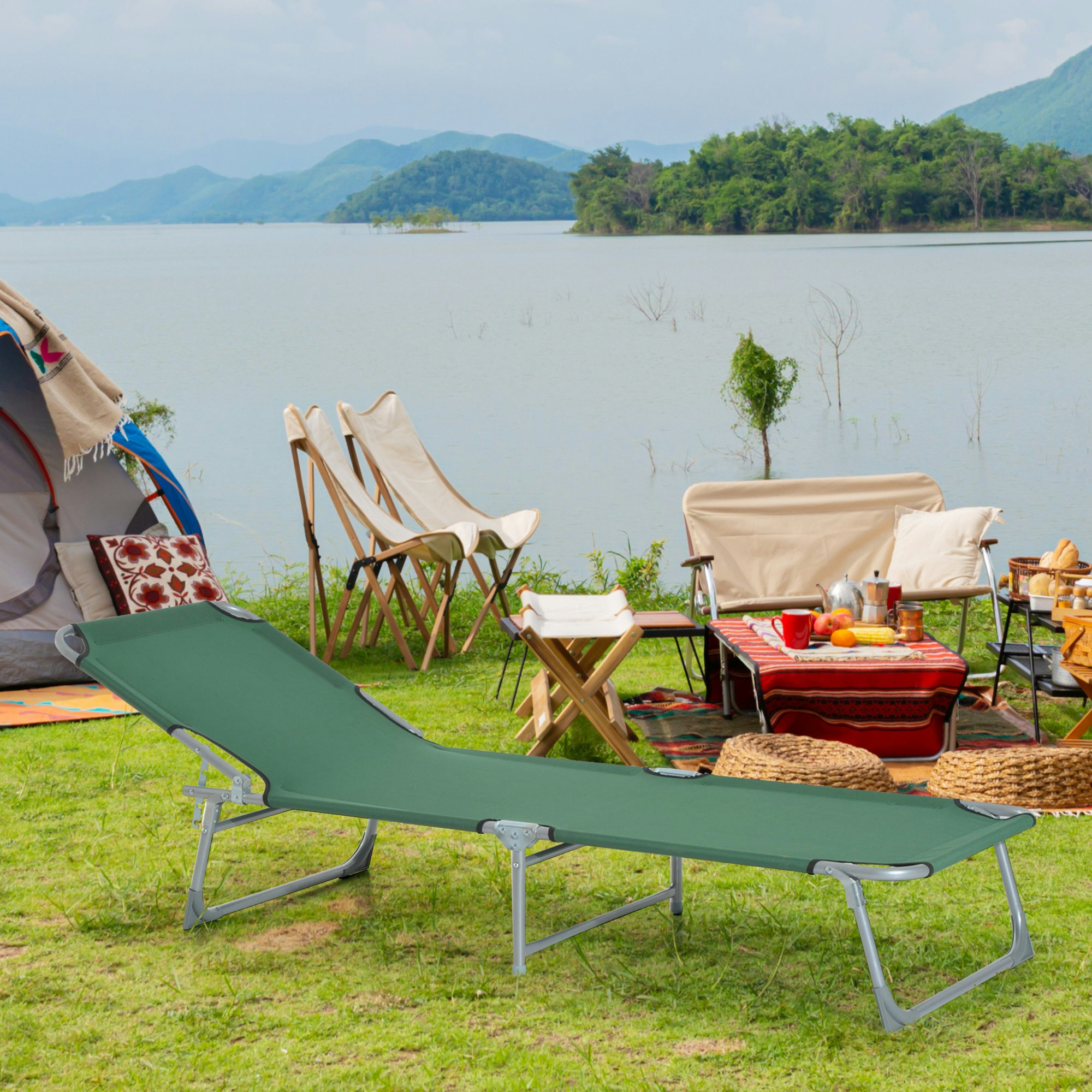 Rackhams Green Camping Cot Picnic Sun Lounger Portable Folding Chair Patio