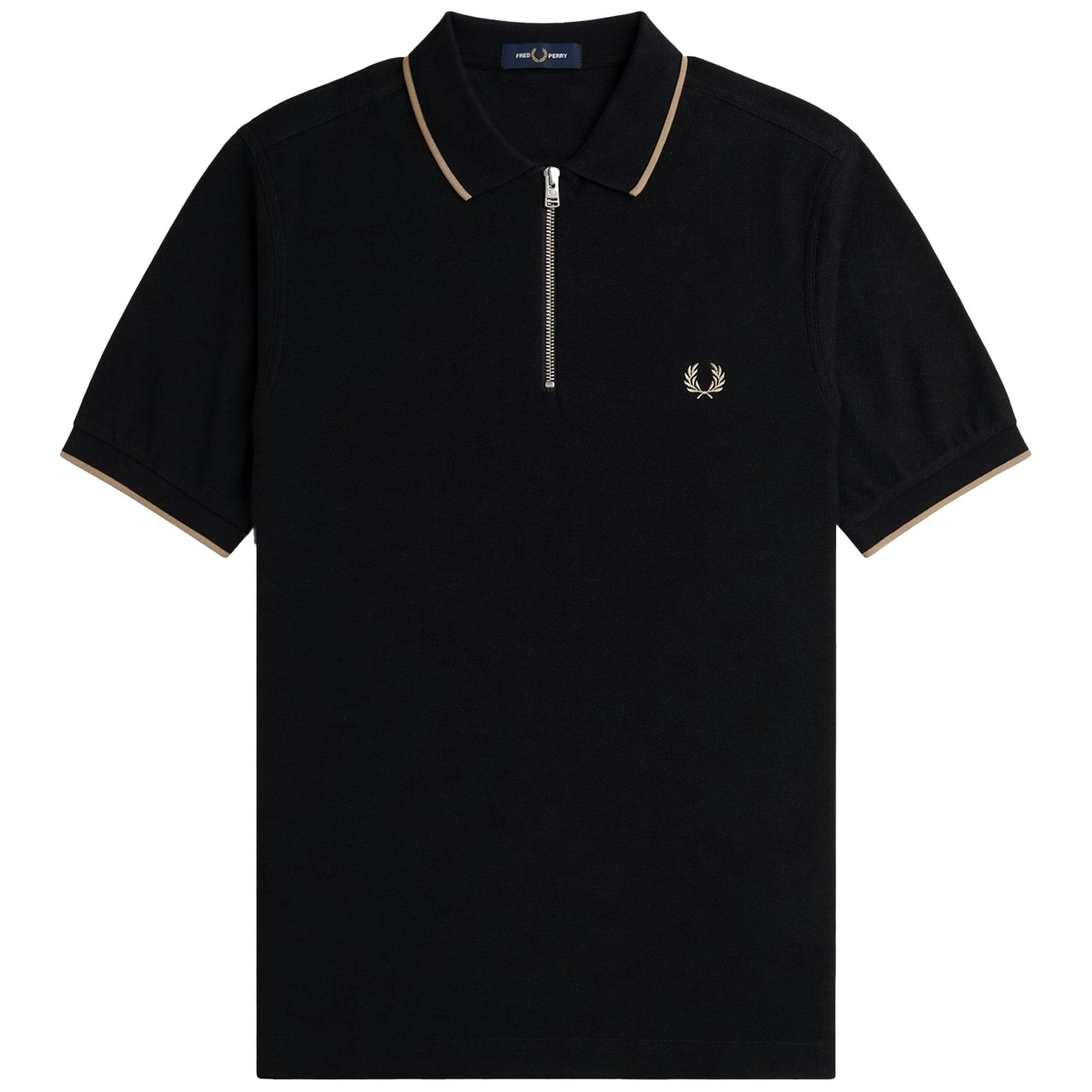 Fred Perry Crepe Pique Zip Neck Polo Shirt - Ecru - Small