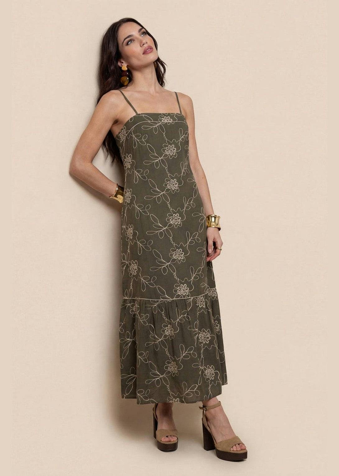 Urban Bliss Embroidered Maxi Dress Khaki - 12