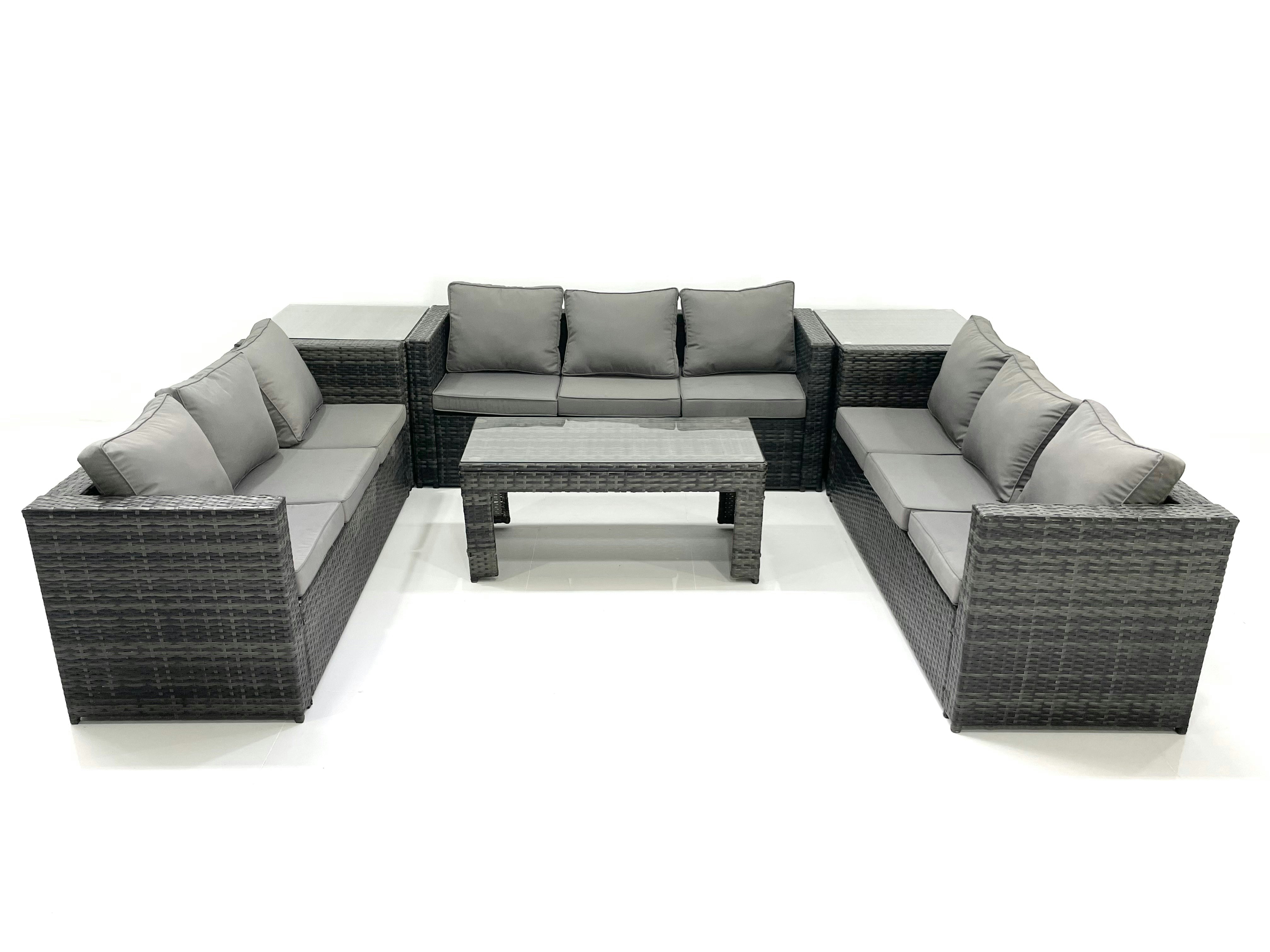 Rackhams Dark/Grey Outdoor Garden Furniture Set 9 Seater Rattan Sofa Set With Coffee Table 2 Side Tables Mixed