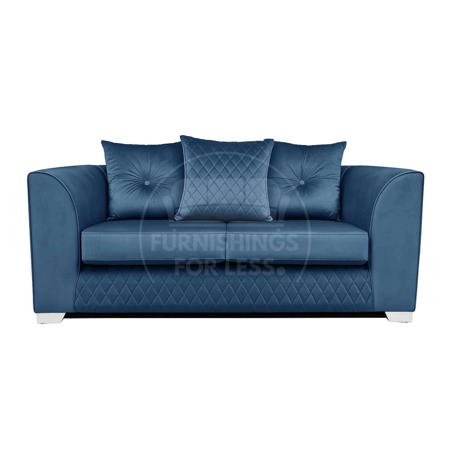 Furnishings For Less Blue Victoria Plush Velvet 2 Seater Sofa