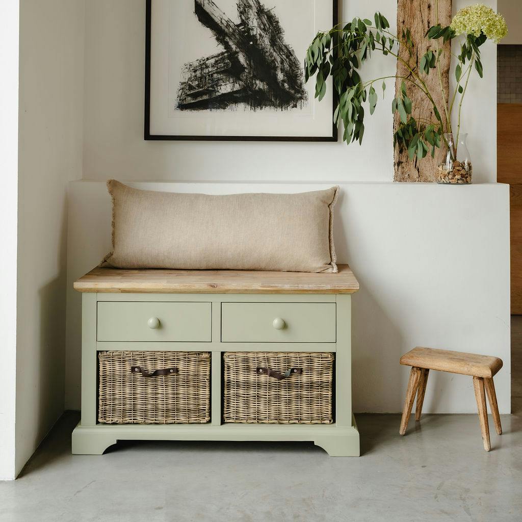 Statement Furniture Green Florence Storage Bench With 2 Drawers And 2 Baskets Assembled - Sage
