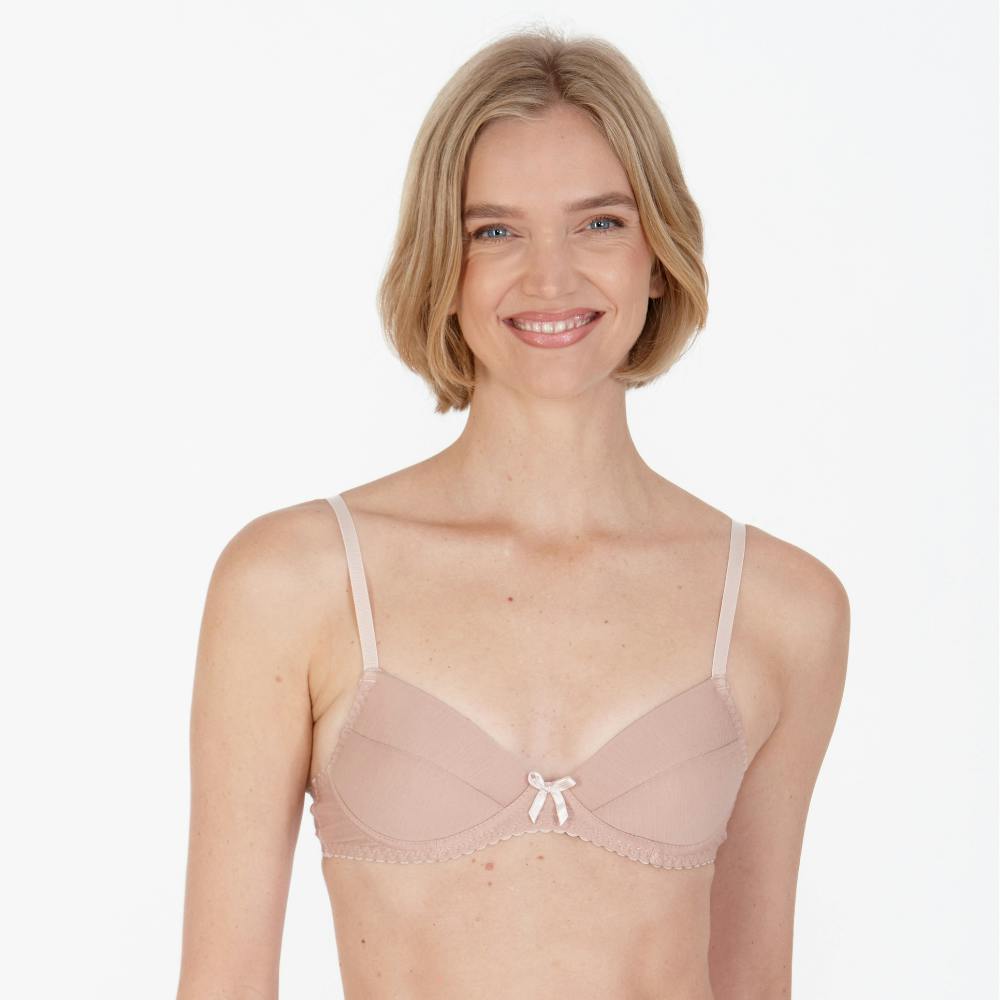 Little Women Women's Grey/Black Little Kiki Cotton Non-Wired T-Shirt Bra - Latte - 40Aa