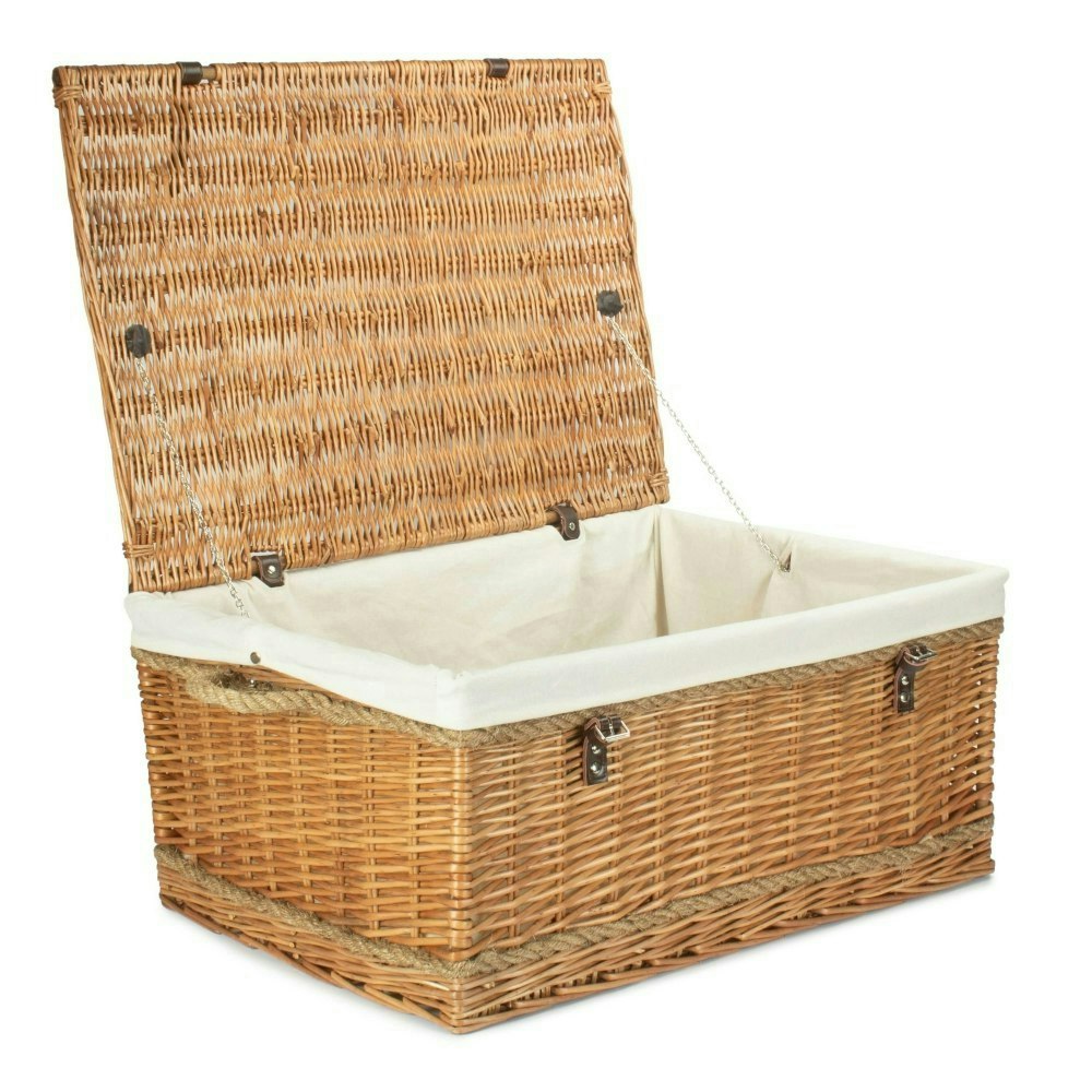 Red Hamper Red/White Hamper 72Cm Double Steamed Rope Handled Wicker Trunk