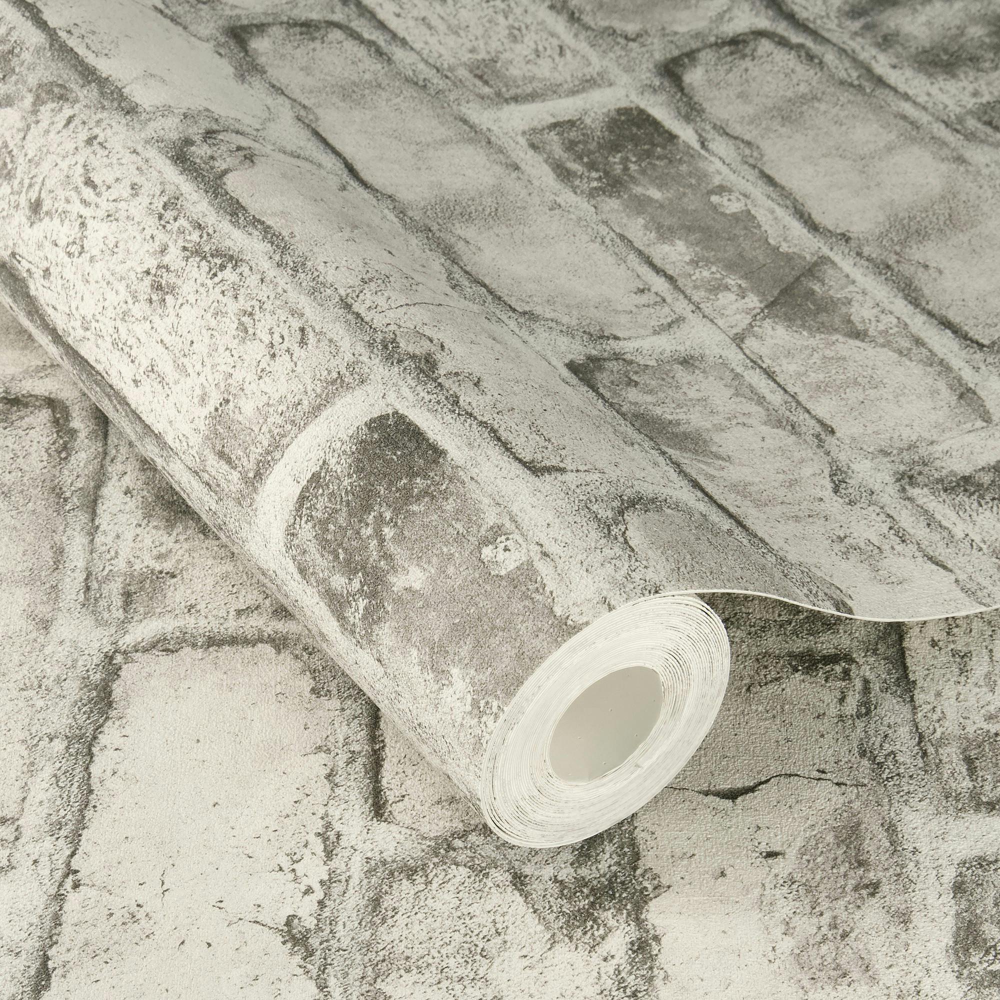 Rackhams Grey Clayton Rustic Industrial Brick Self Adhesive Peel And Stick Textured Wallpaper,