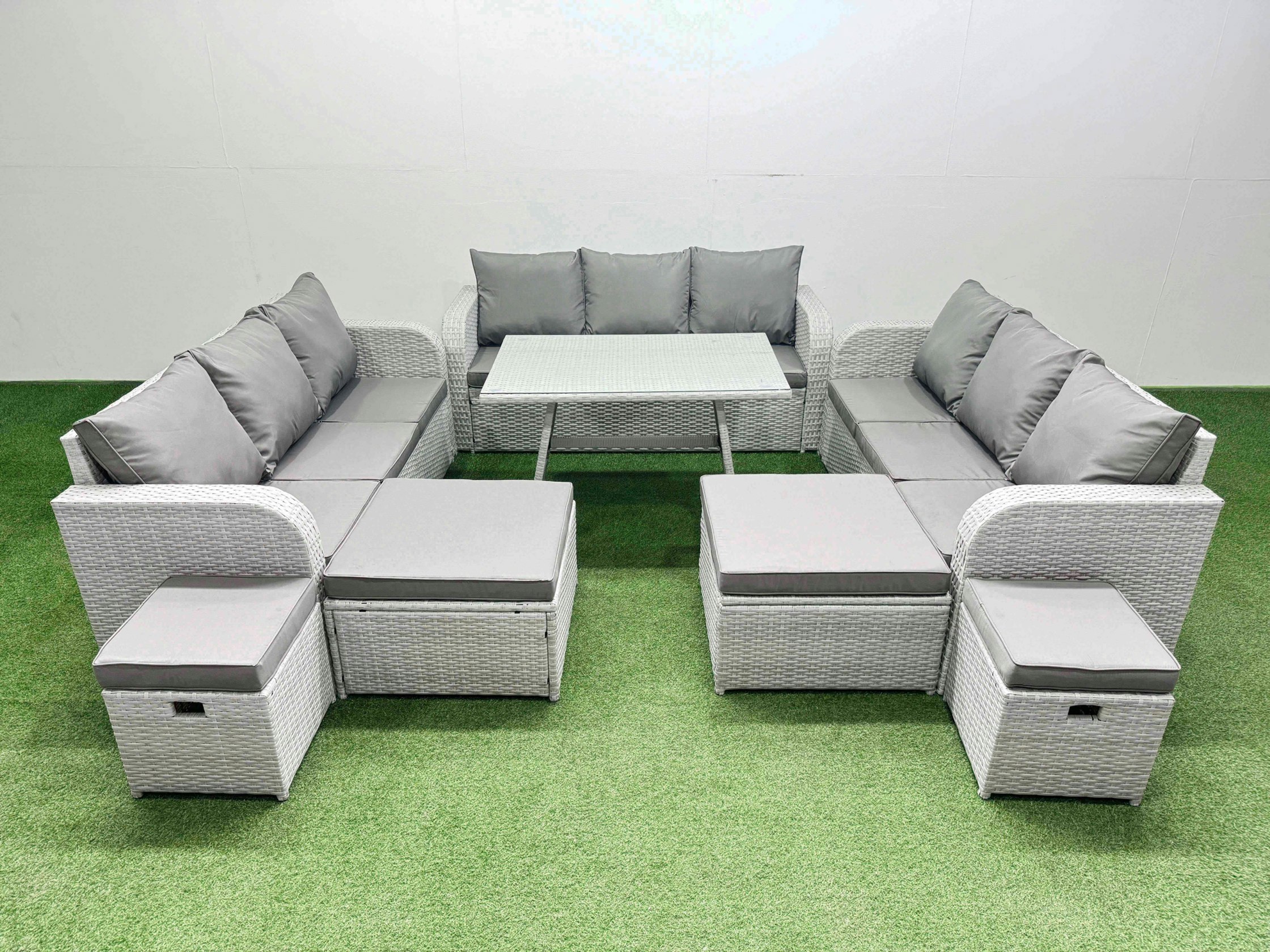 Fimous Light/Grey Patio Garden Furniture Sets With Dining Table 3 Seater Sofa 4 Stool