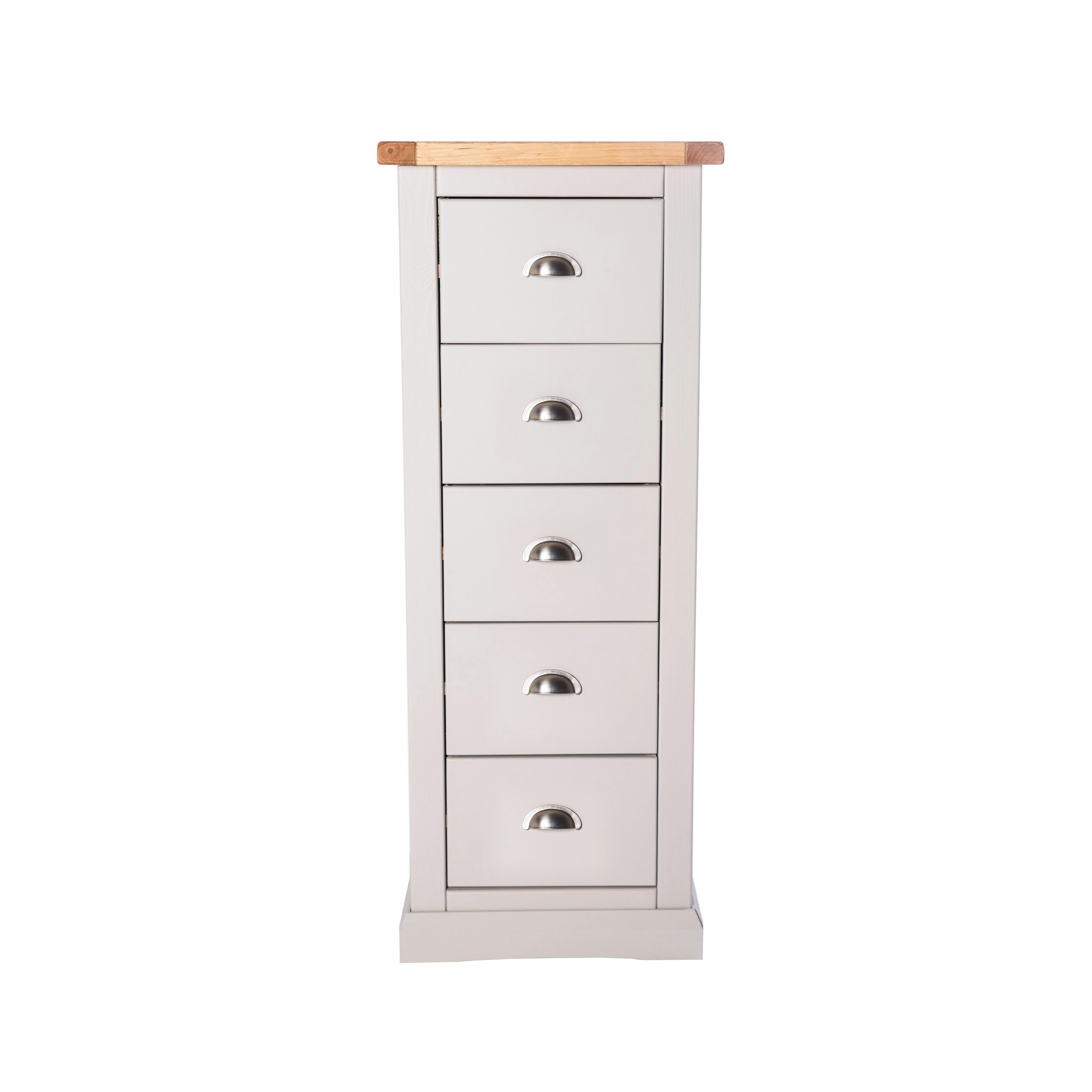 Cabinet Bits Light/Grey Loreo 5 Drawer Narrow Chest Of Drawers Chrome Cup Handle