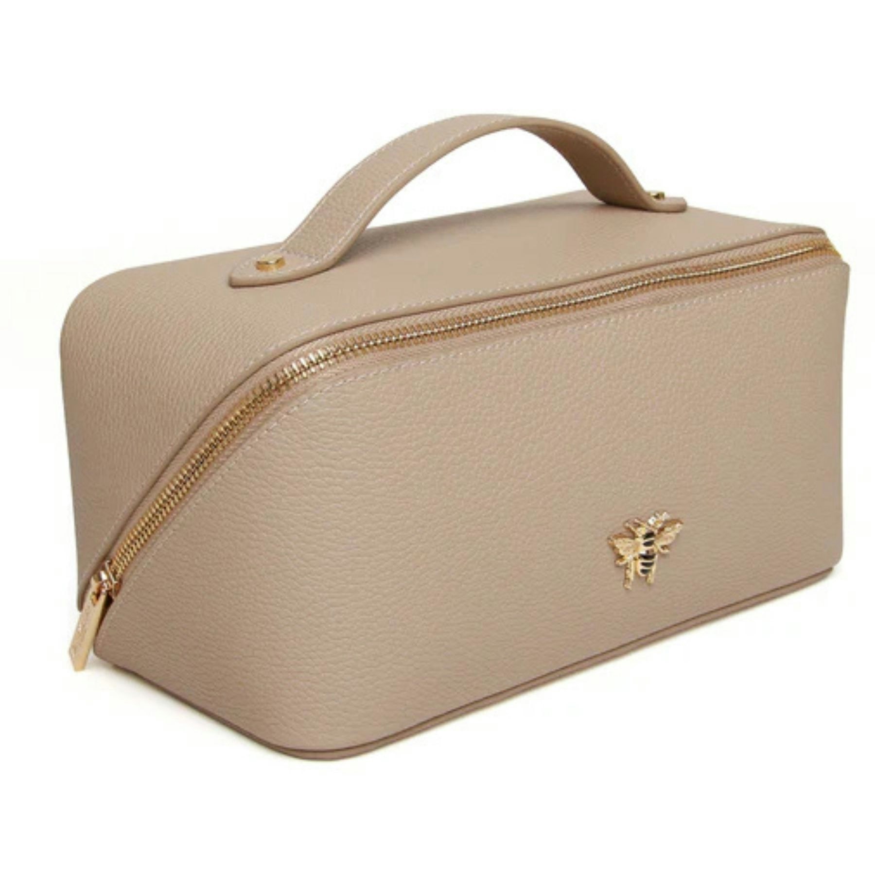 Alice Wheeler Blue/Gold Bee Train Case – Fold-Out Beauty Organiser - Stone