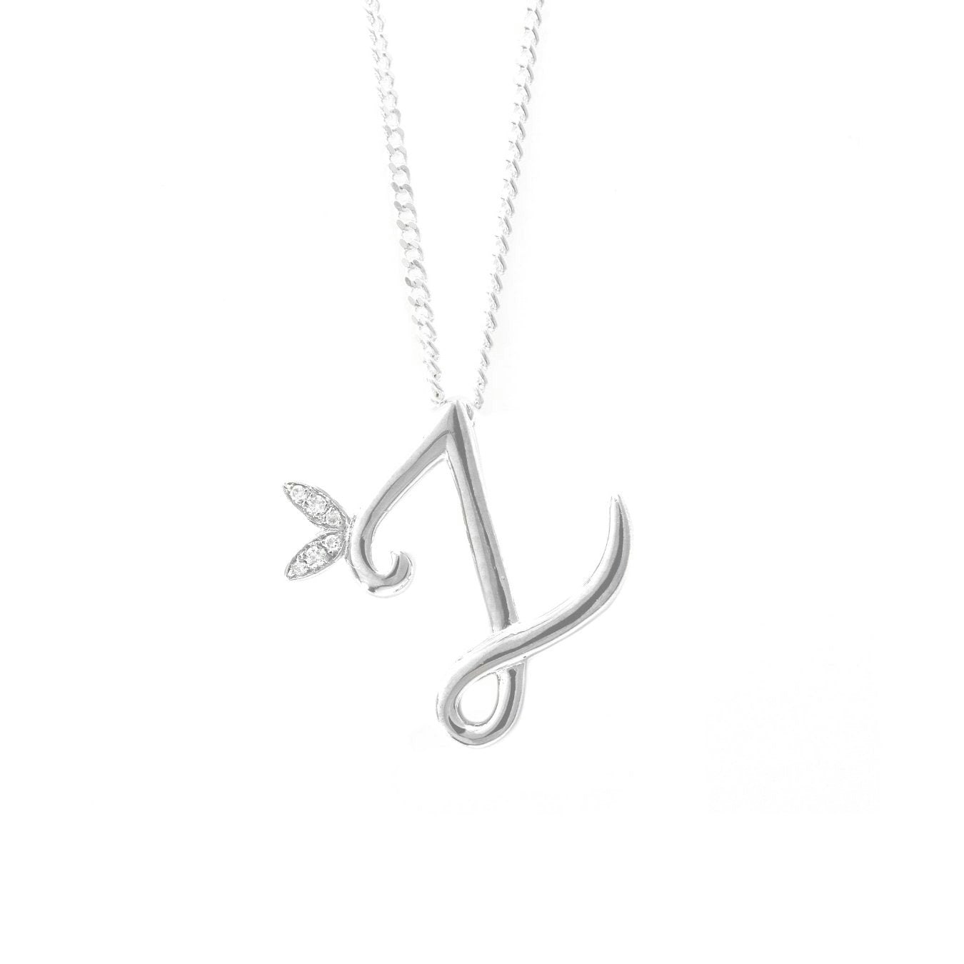 Say It With Silver Winged Diamond Initial Necklace - Sterling - 18" - Z