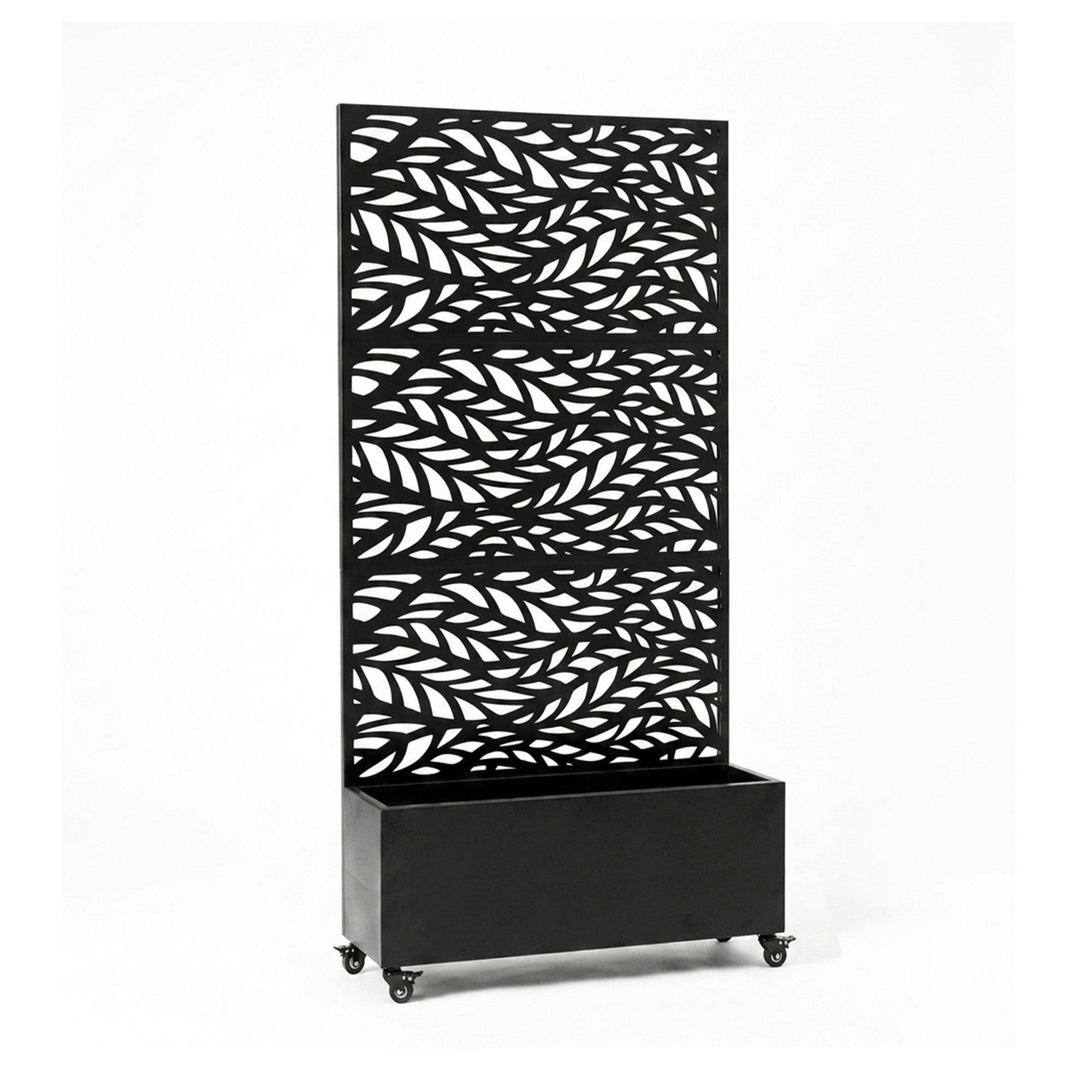 Rackhams Black Metal Indoor/Outdoor Privacy Screen With Plant Pot - Leaf