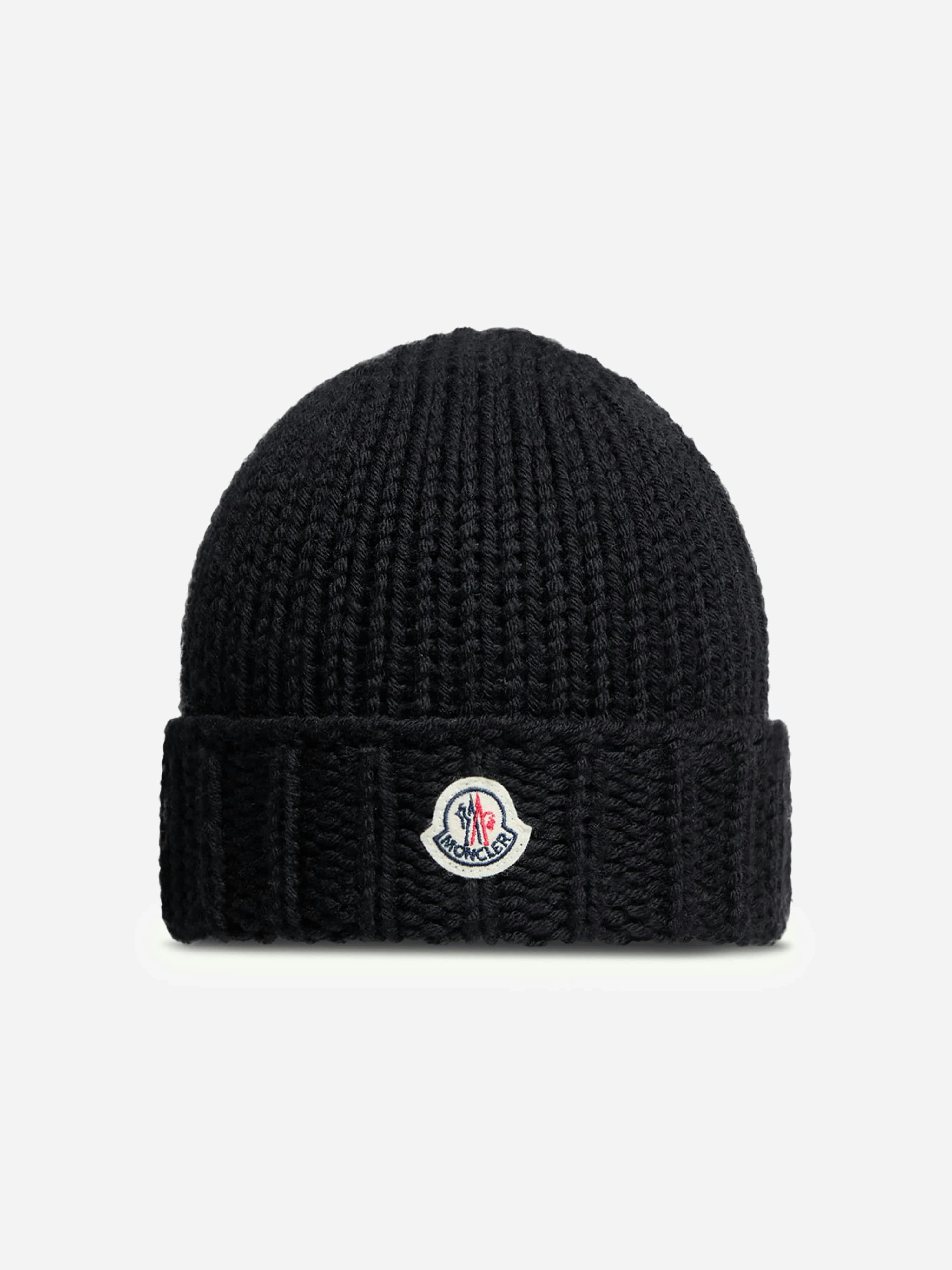 Moncler Enfant Girls Black Wool Knit Beanie Hat In - 4 - 6 Yrs