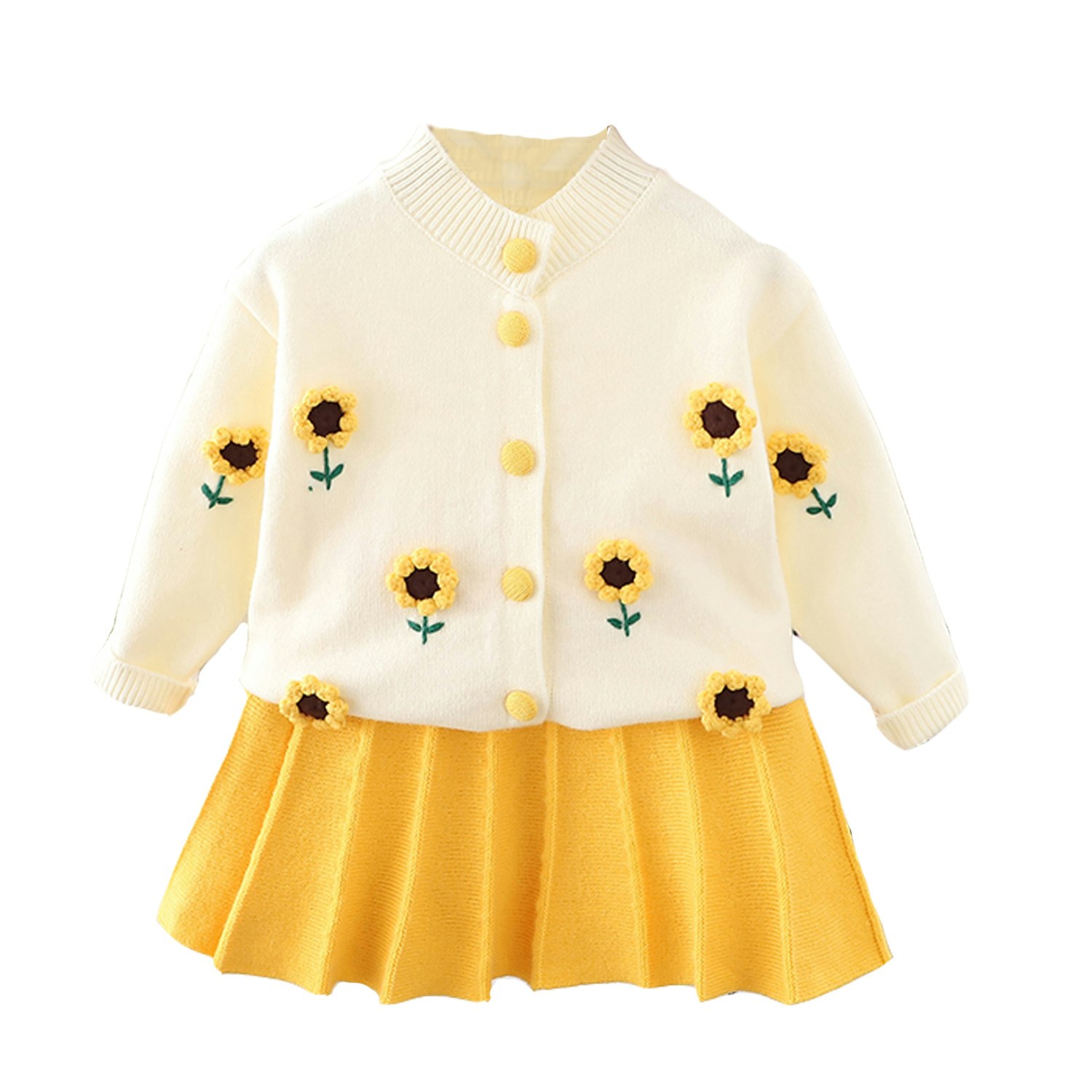 Cinda Girls Yellow Cardigan And Skirt Set - Polyester - 18-24 Months