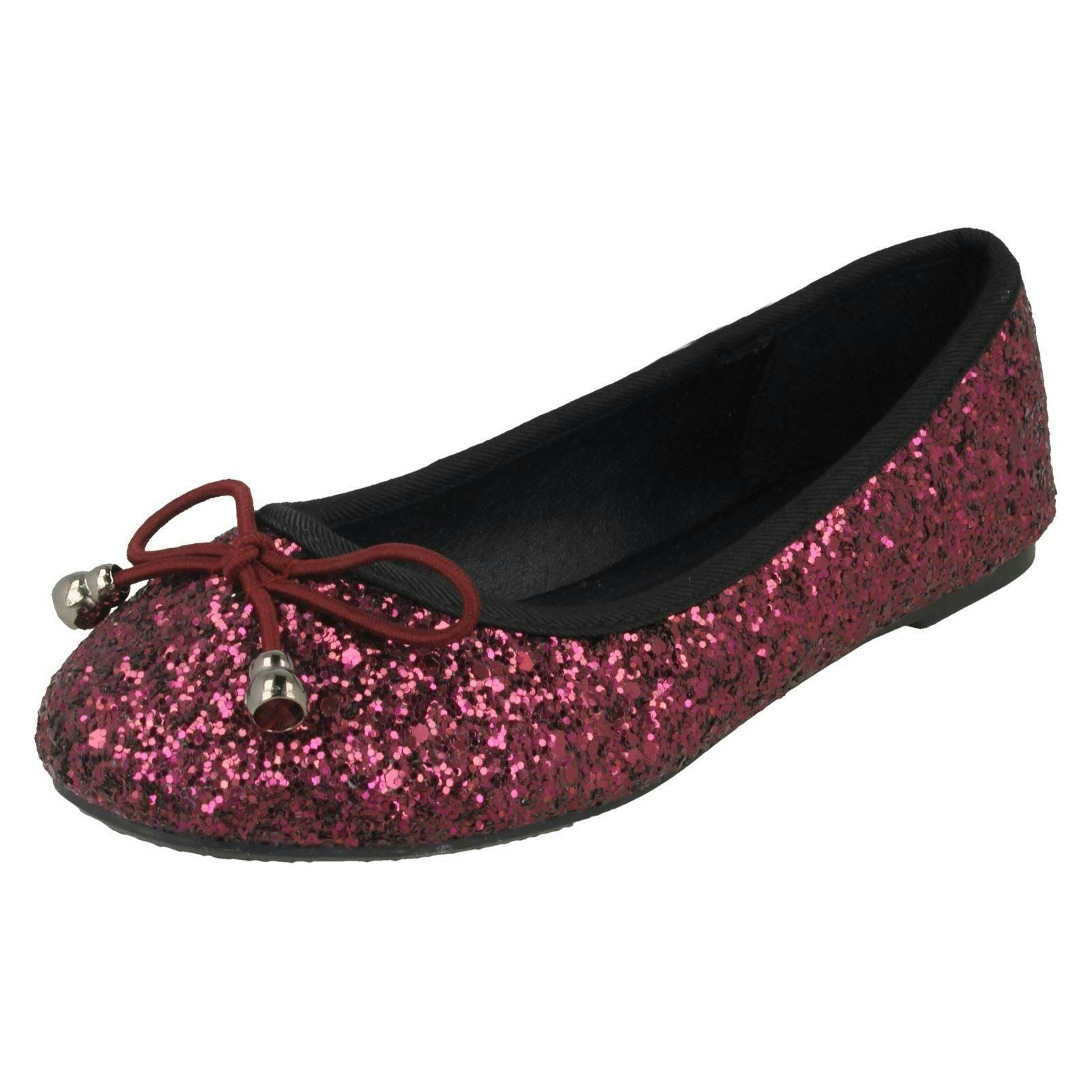 Spot On Girls Magenta Flat Glitter Ballerinas - Uk 1 Child
