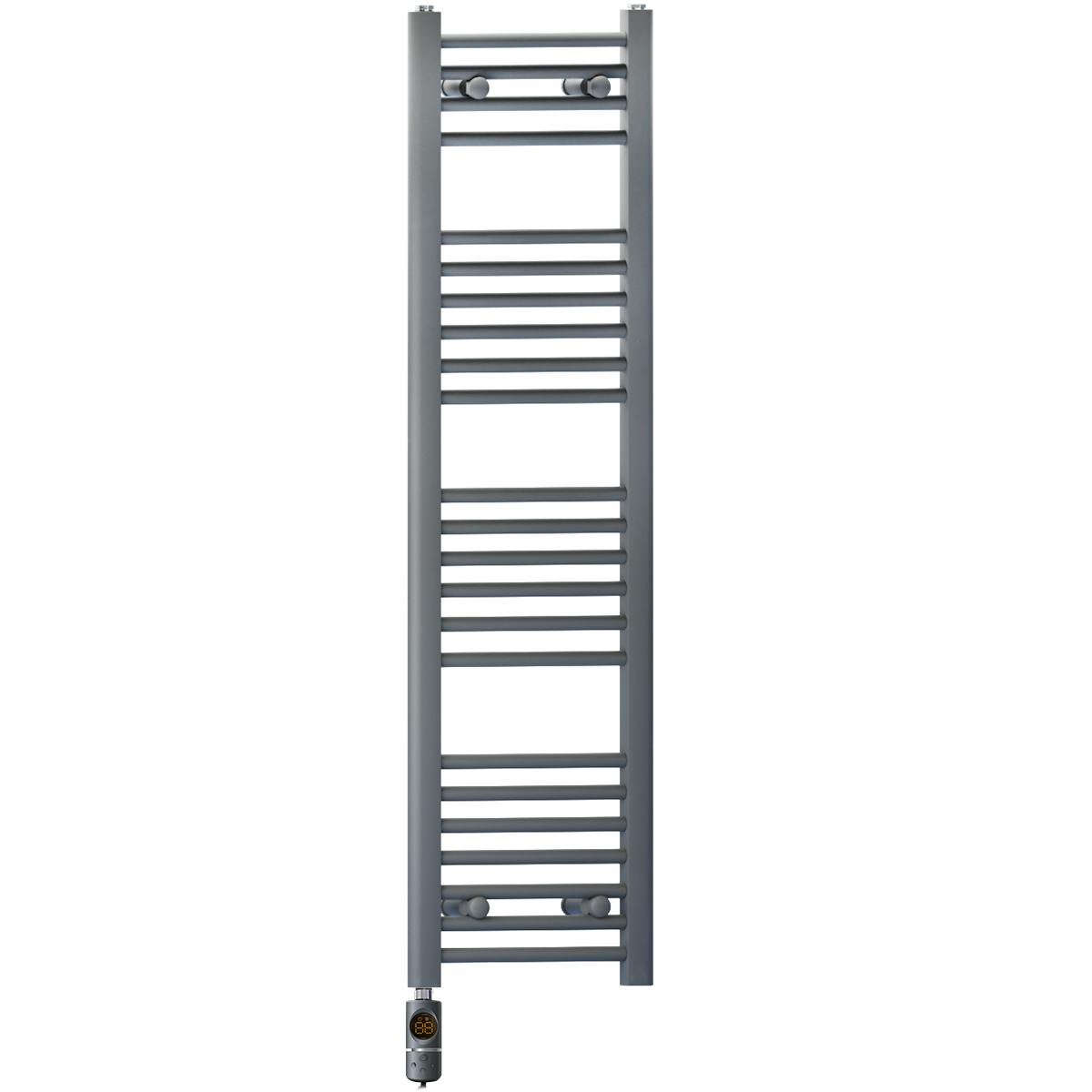Myhomeware Anthracite/Grey 400 X 1200 Mm Electric Bathroom Towel Rail Radiator Heater With Af Thermostatic Electric Element Pre-Filled
