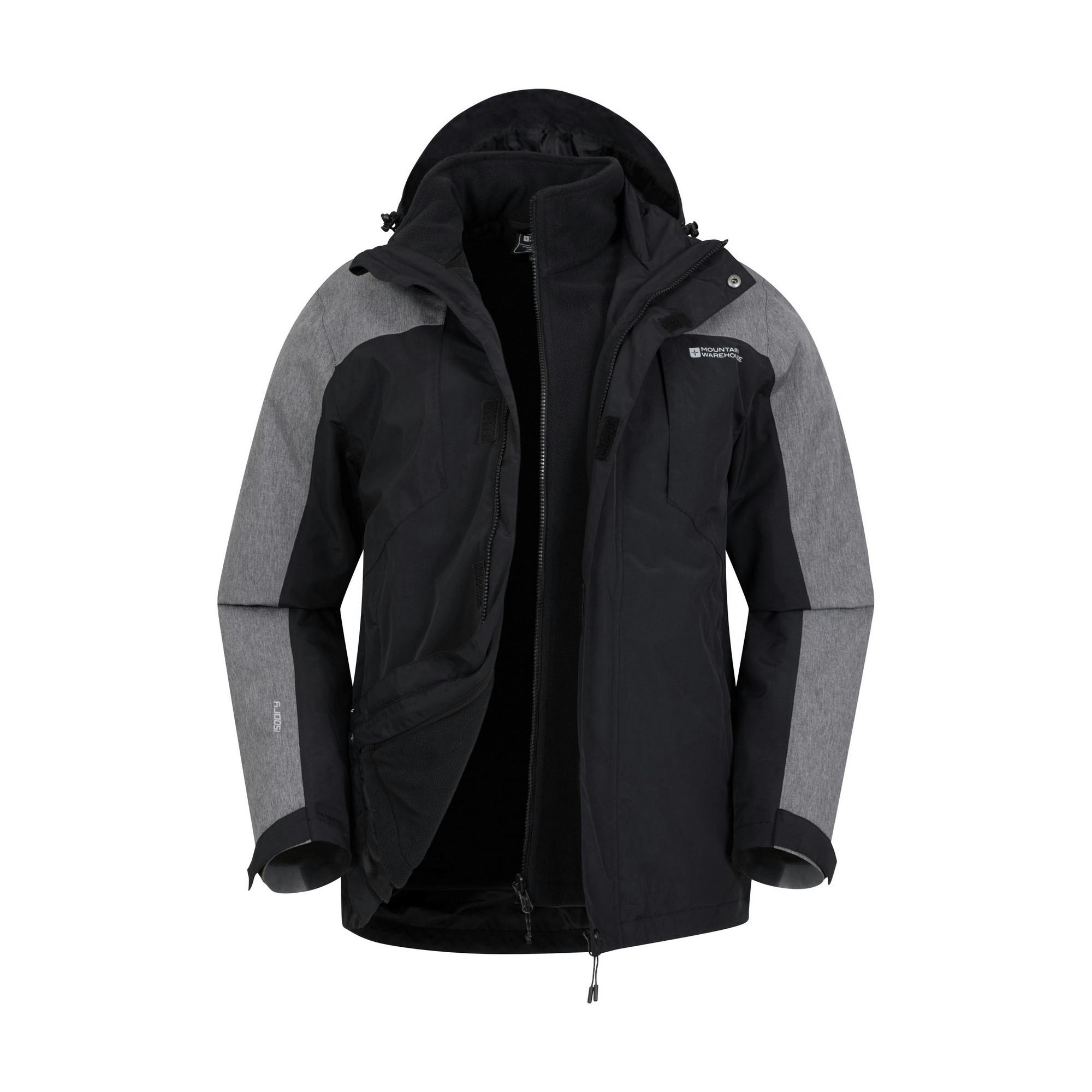 Mountain Warehouse Men's Black District Extreme 3 In 1 Waterproof Jacket - Xxs - 100% Polyamide