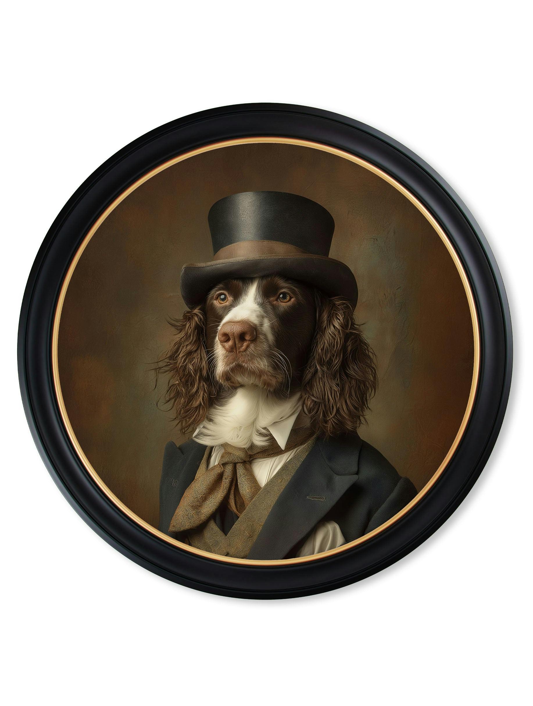 Rackhams Black/Light/Brown Duke Springly - Gentleman Springer Spaniel Oxford Round Frame - 96 X 96Cm